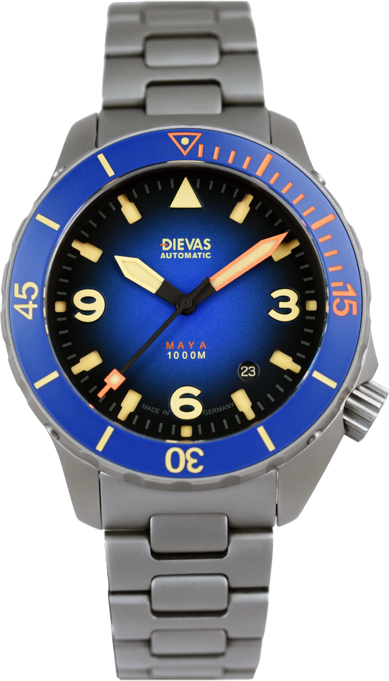 Pre-Owned Dievas Maya MK III Blue Diver Watch - Luxury Swiss Automatic Timepiece for Men, Waterproof 300M, Perfect for Scuba Diving & Professional Use