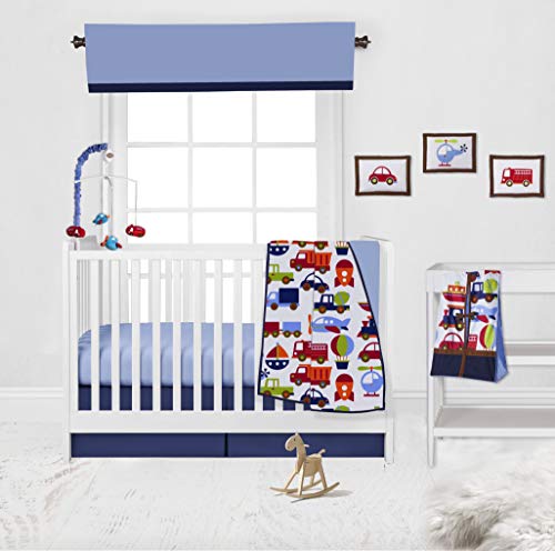 Bacati 10-Piece Boys Nursery & Baby Bedding Set - 100% Cotton Crib Sheets, Multicolor Transportation Theme for US Standard Crib | Perfect for Newborns, Baby Showers & Nursery Decor
