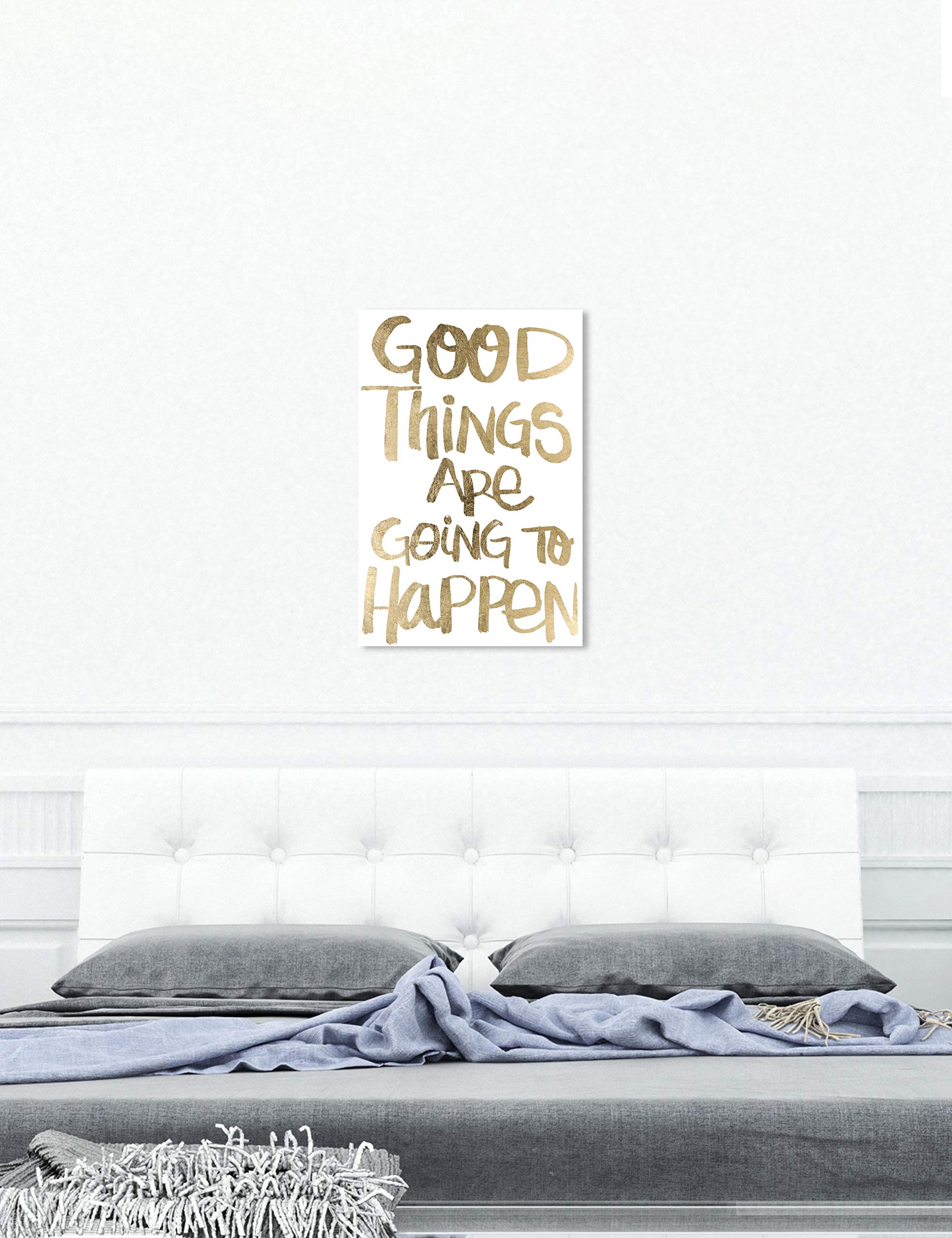 Oliver Gal Artist Co. Typography & Quotes Wall Art Canvas Print - 'Good Things' Home Décor in Gold & White, 24x36 Inches - Perfect for Living Room, Bedroom & Office Decor