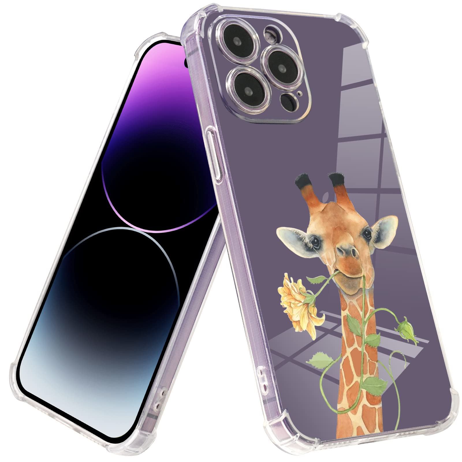 Giraffe Floral Design iPhone 12 Pro Max Case with Screen Protector – Soft TPU Shockproof Cover [6.6ft Drop Protection] for 6.7