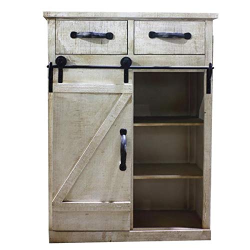 Vintage White Wooden Barn Door Cabinet with 2 Drawers - Classic Country Style Furniture for Bedroom & Living Room - Ships from USA