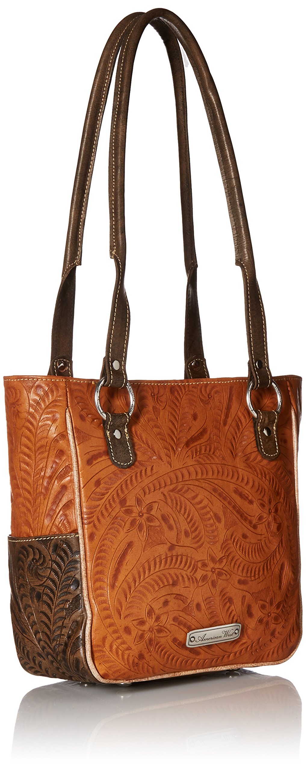 American West Leather Desert Wildflower Tote Bag - Golden Tan Crossbody Purse for Women, Boho Chic Handbag for Travel, Shopping & Everyday Use