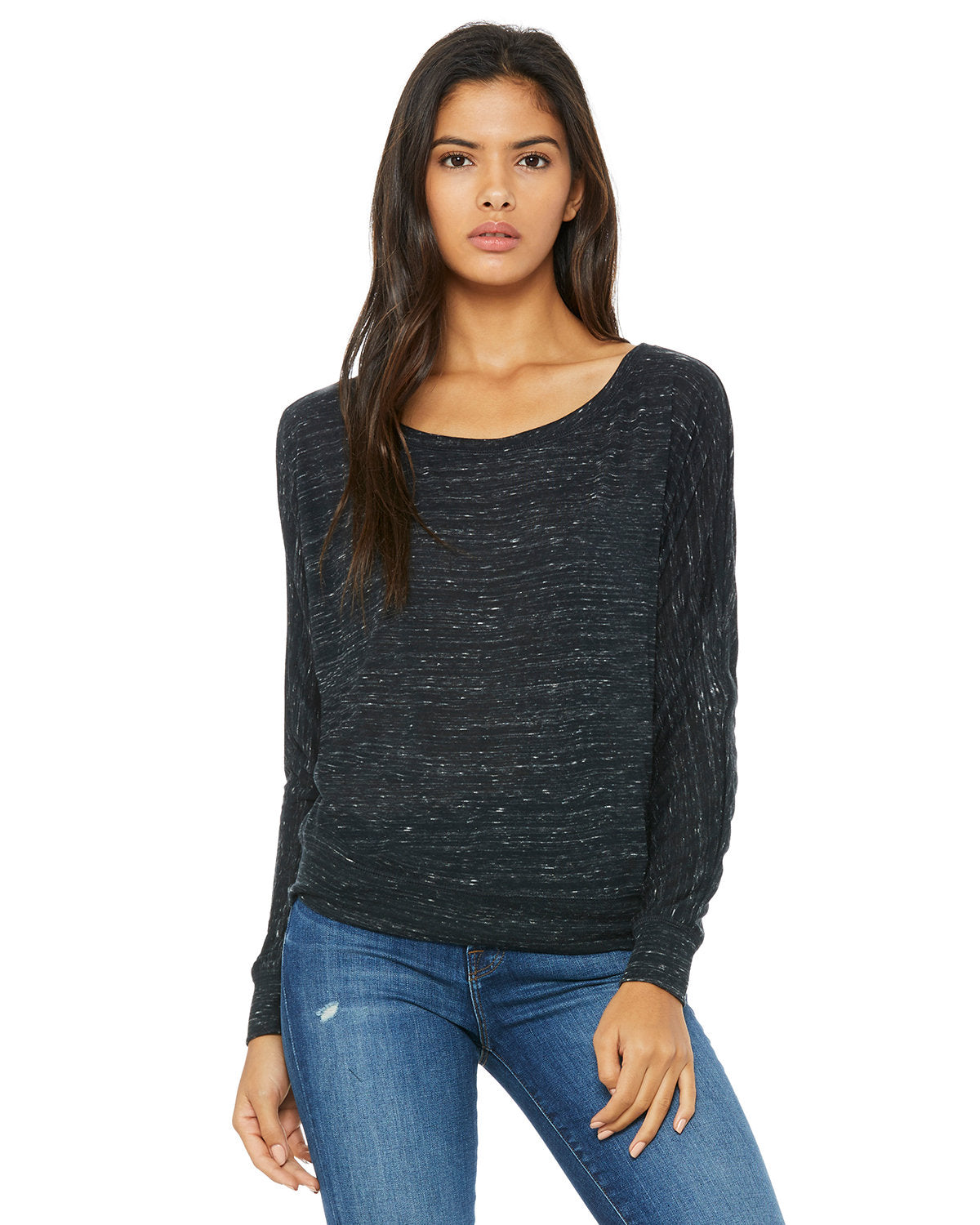 Bella + Canvas 8850 Women's Flowy Long Sleeve Off Shoulder T-Shirt - Soft Casual Top for Everyday Wear, Date Night & Beach Cover-Up