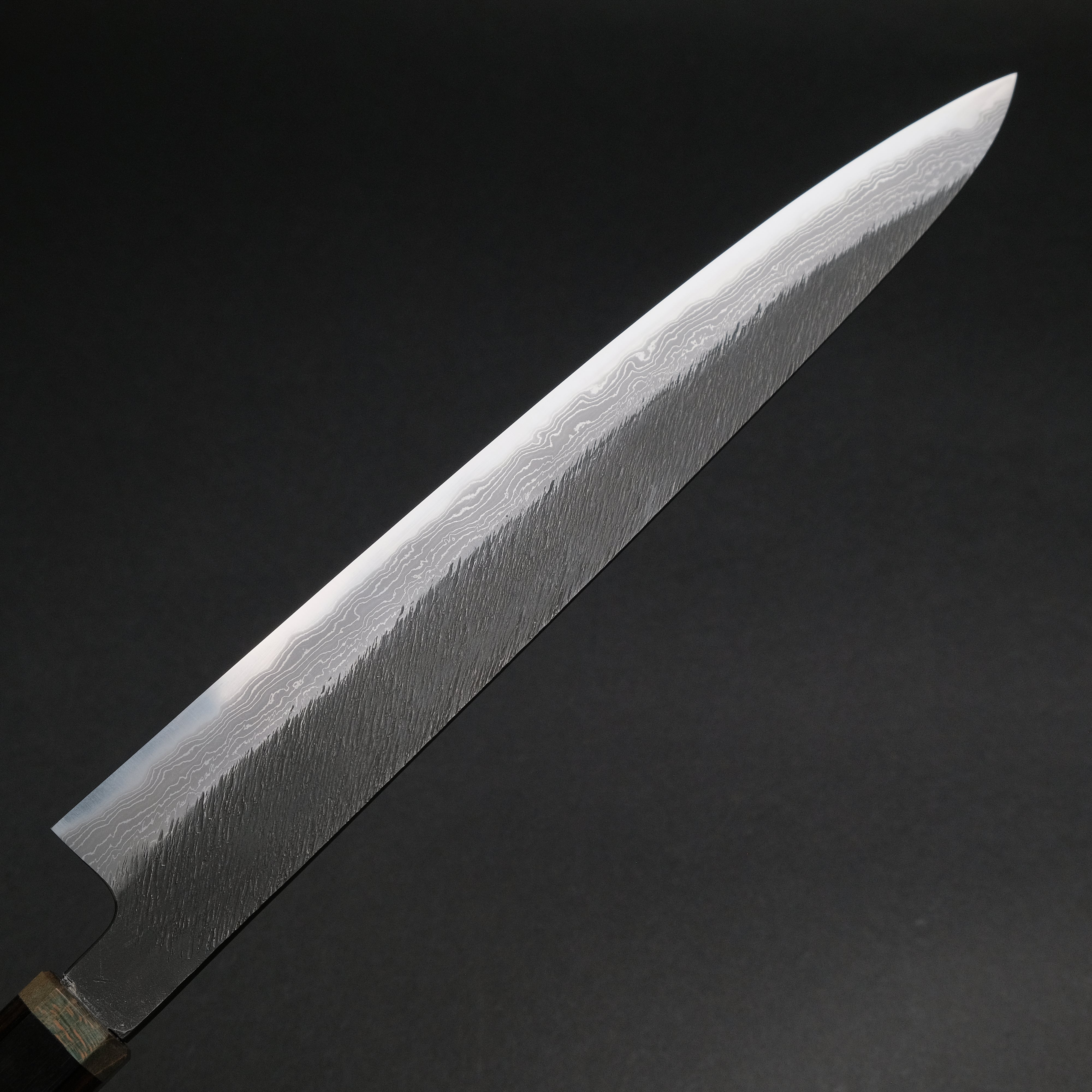 Premium Ajikataya White #2 Matsuba Damascus Sujihiki 270mm Japanese Chef Knife with Ebony & Stabilized Wood Handle - Perfect for Slicing Sashimi, Meat, and Precision Cutting in Professional Kitchens