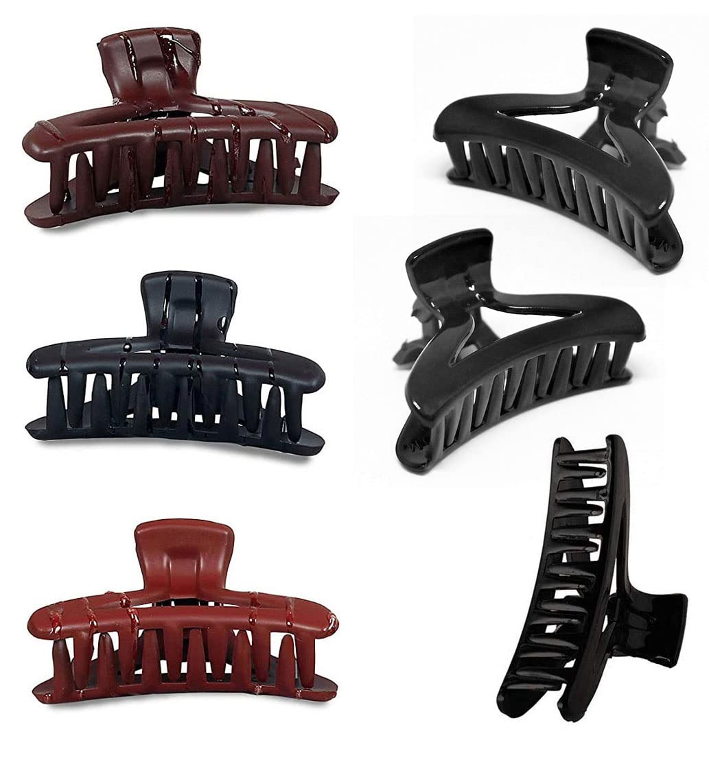 BHARATGAURAV Large Matte Hair Claw Clips for Women - Strong Hold Jaw Clips Hair Clamps for Thin & Thick Hair (6-Pack, Black) - Perfect for Updos, Ponytails & Everyday Styling