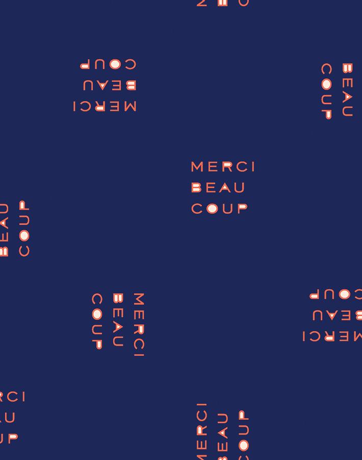 Clare V. 'Merci Beaucoup' Navy Blue French-Inspired Wallpaper - Perfect for Living Room, Bedroom & Home Office Decor