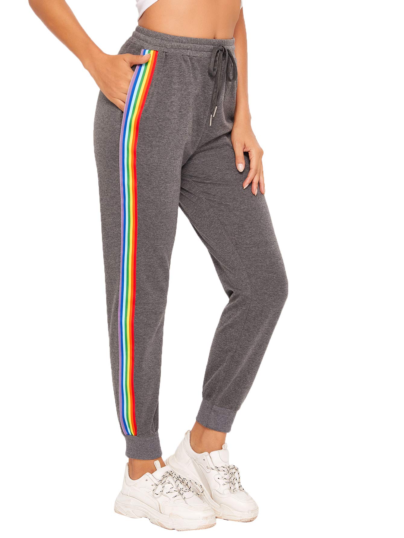 SweatyRocks Women's Casual Jogger Sweatpants with Drawstring Waist & Side Pockets - Comfortable Striped Lounge Pants for Yoga, Running & Home Wear