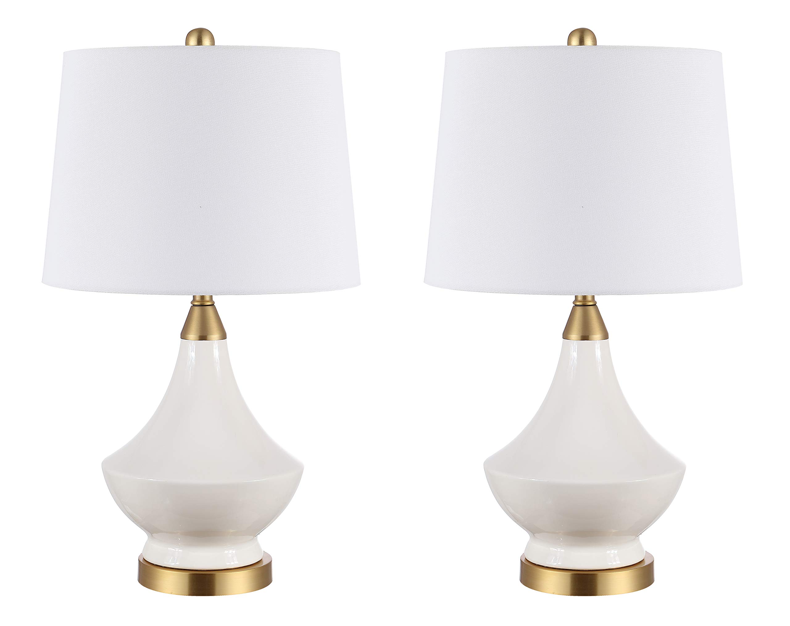 SAFAVIEH Marlowe Modern White Glass 25-inch Table Lamp Set of 2 with LED Bulbs - Bedroom Nightstand, Living Room, Home Office Lighting for Cozy Ambiance and Stylish Decor