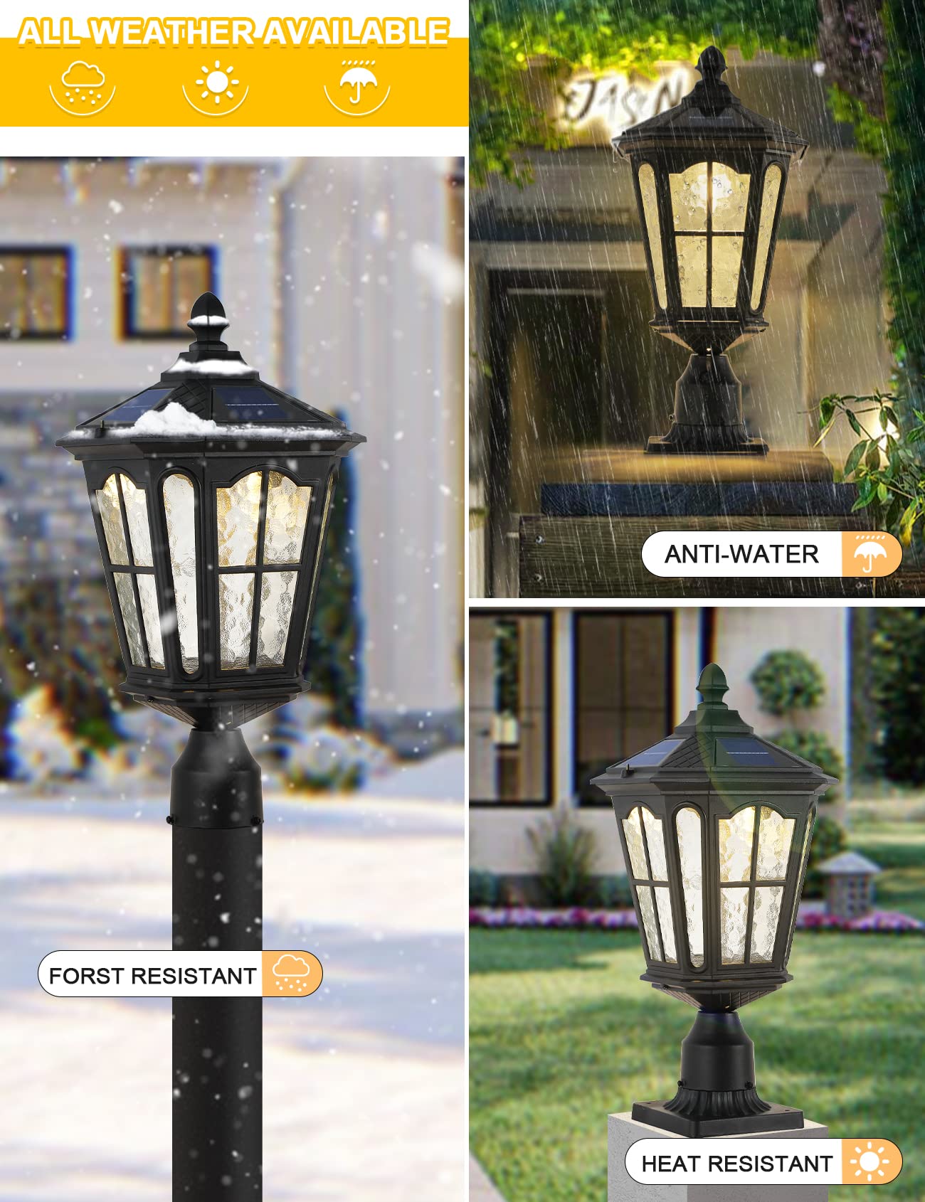 Outdoor Solar Lamp Post Light with 3-Inch Pier Mount Base - Classic Die Cast Aluminum & Water Glass Design - 20.5'' Matte Black Solar Pillar Light for Gate Columns, Driveways, Walkways & Garden Pathways - Perfect for Landscape Lighting, Patio Decor & Nighttime Safety