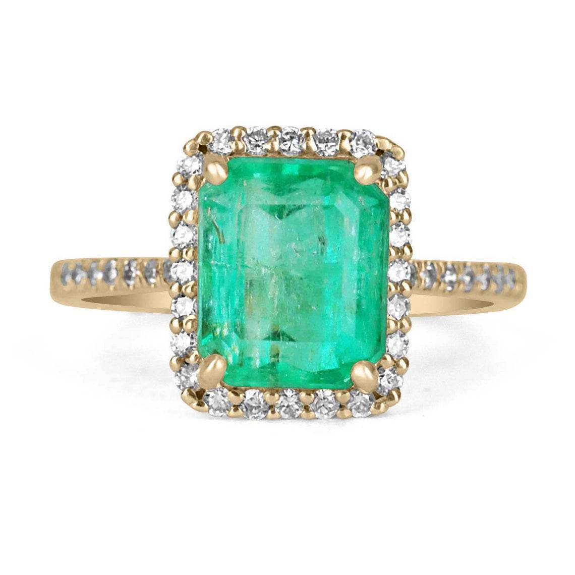 2.80tcw Natural Emerald & Diamond Halo Engagement Ring in 14K Yellow Gold - Perfect for Proposals, Weddings & Anniversary Gifts