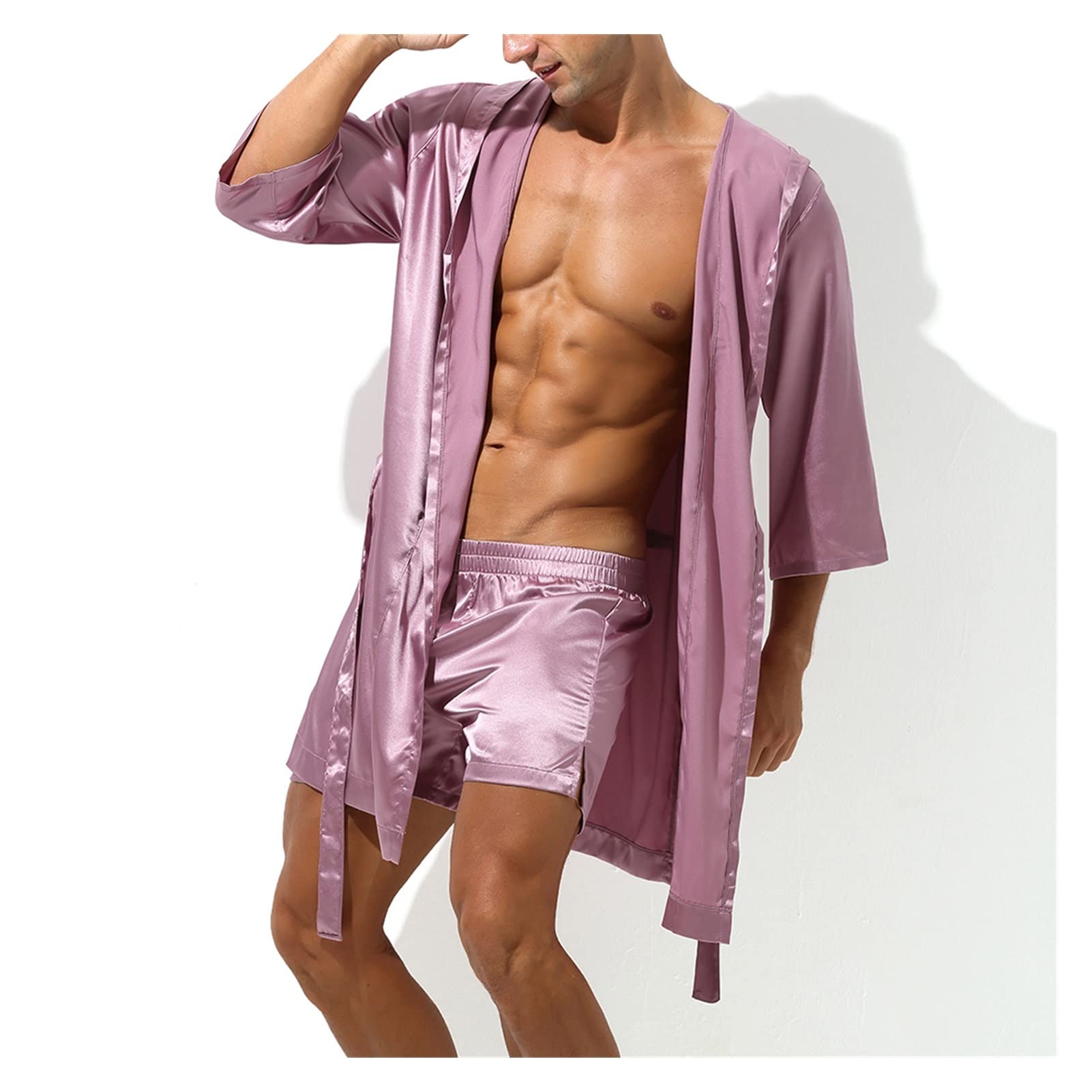 Men's Silk Satin Pajama Set - Shorts & Kimono Robe for Sleepwear, Lounge Wear & Spa - Breathable Nightgown for Home, Vacation & Hotel (Color: Blue, Size: XL)