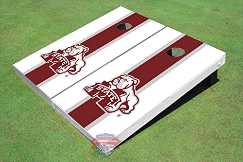 Mississippi State University Bulldog Maroon & White Striped Cornhole Boards Set - American Tailgate Game for Outdoor Parties, BBQ, and College Football Events
