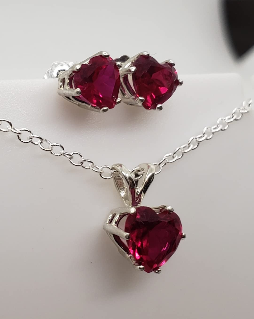 Ruby Heart Sterling Silver Earring and Necklace Set - Romantic Gift for Valentine's Day, Anniversary, or Birthday - Perfect for Date Nights and Special Occasions