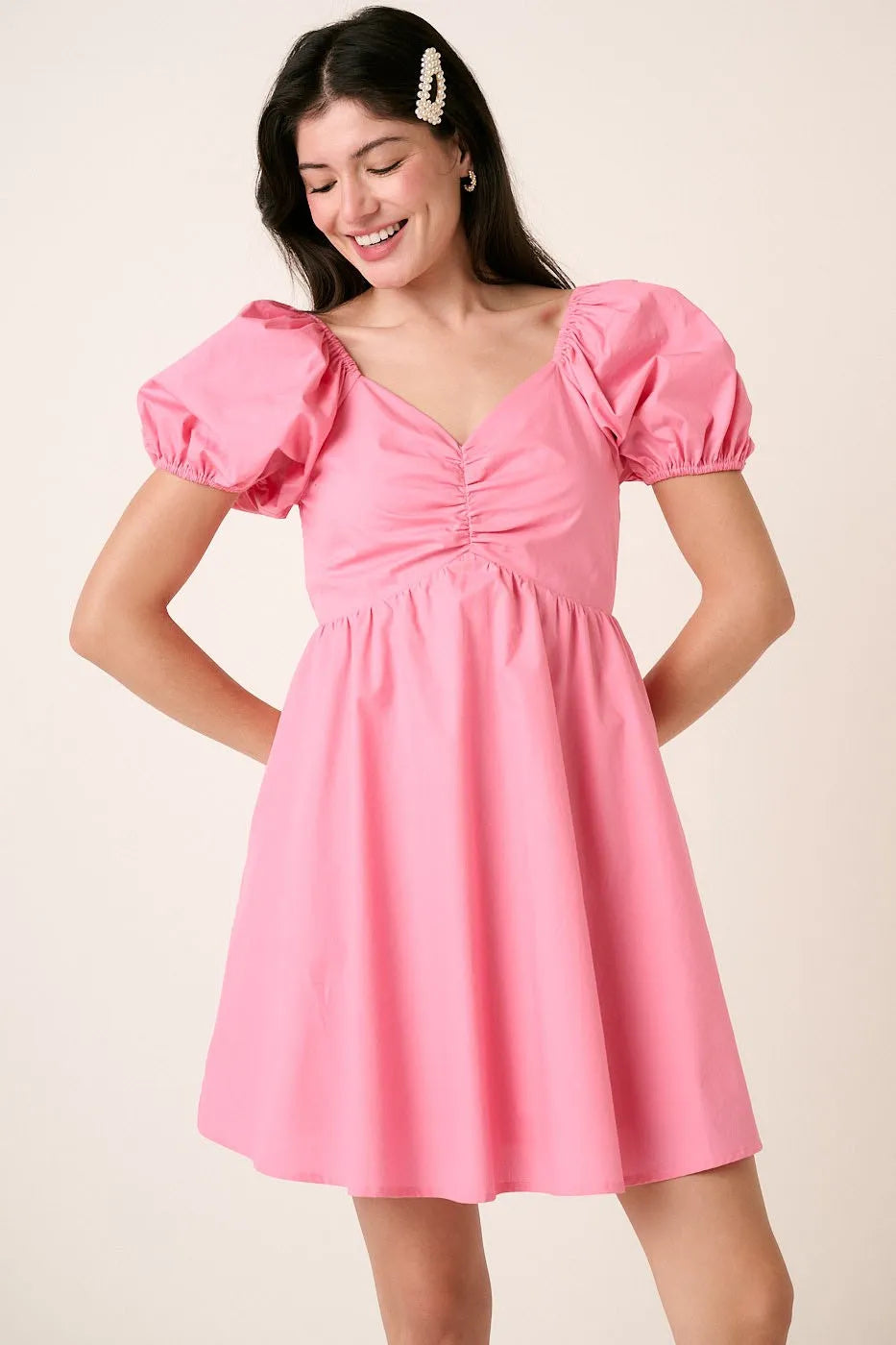 Sweetheart Neckline Puff Sleeve Pink Mini Dress for Women - Perfect for Date Night, Party & Special Occasions