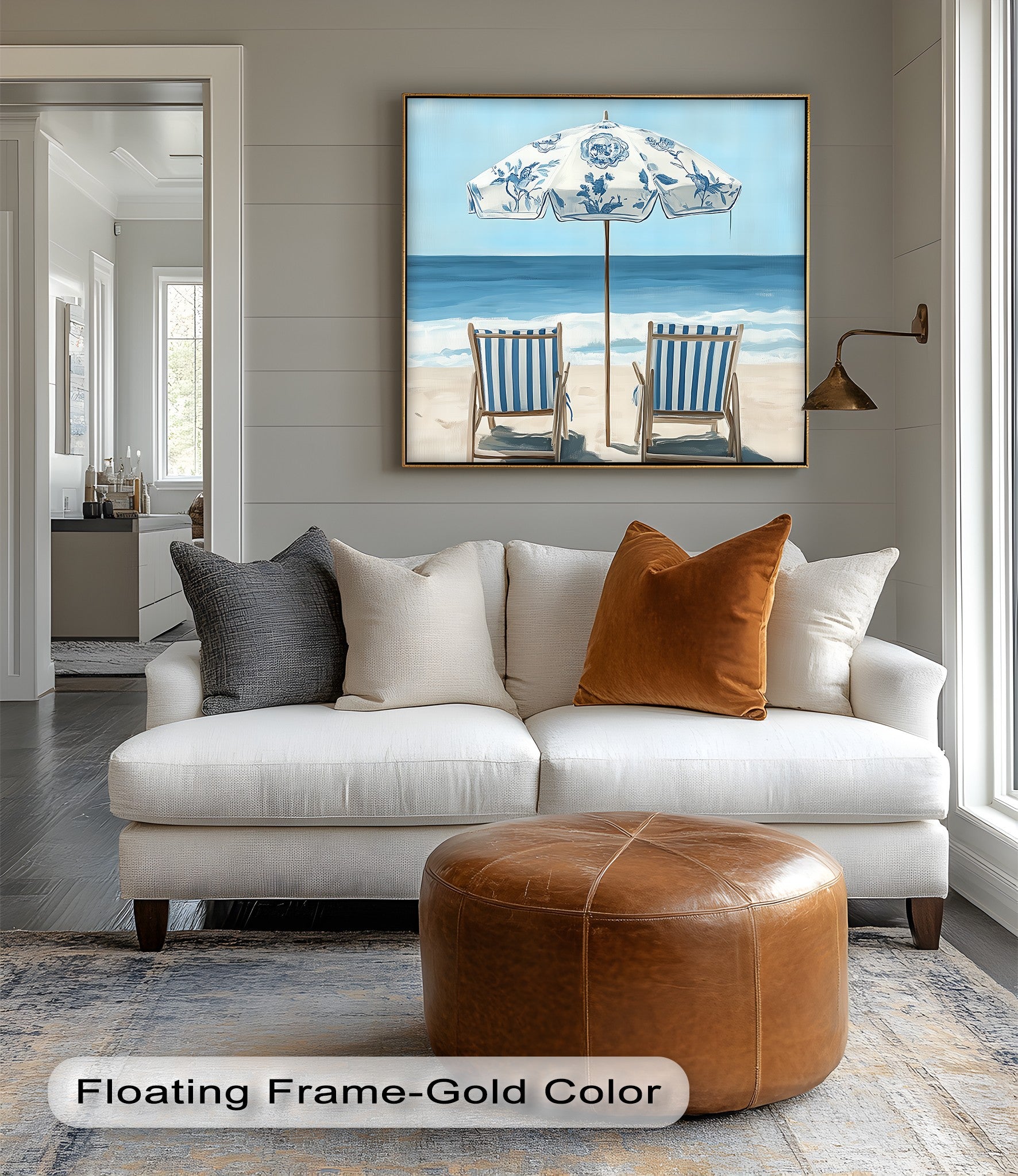 Blue Striped Beach Chairs Canvas Wall Art - Coastal Decor for Living Room, Bedroom & Office - Perfect Beachfront Home Decor & Gift Idea