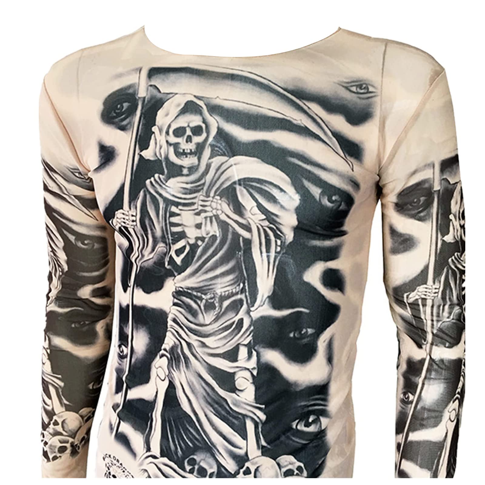 SHINA Men's Tattoo Print Long Sleeve T-Shirt - Stretchy Athletic Shirt for Workout & Fitness - Adjustable Comfort Fit for Gym, Running & Casual Wear
