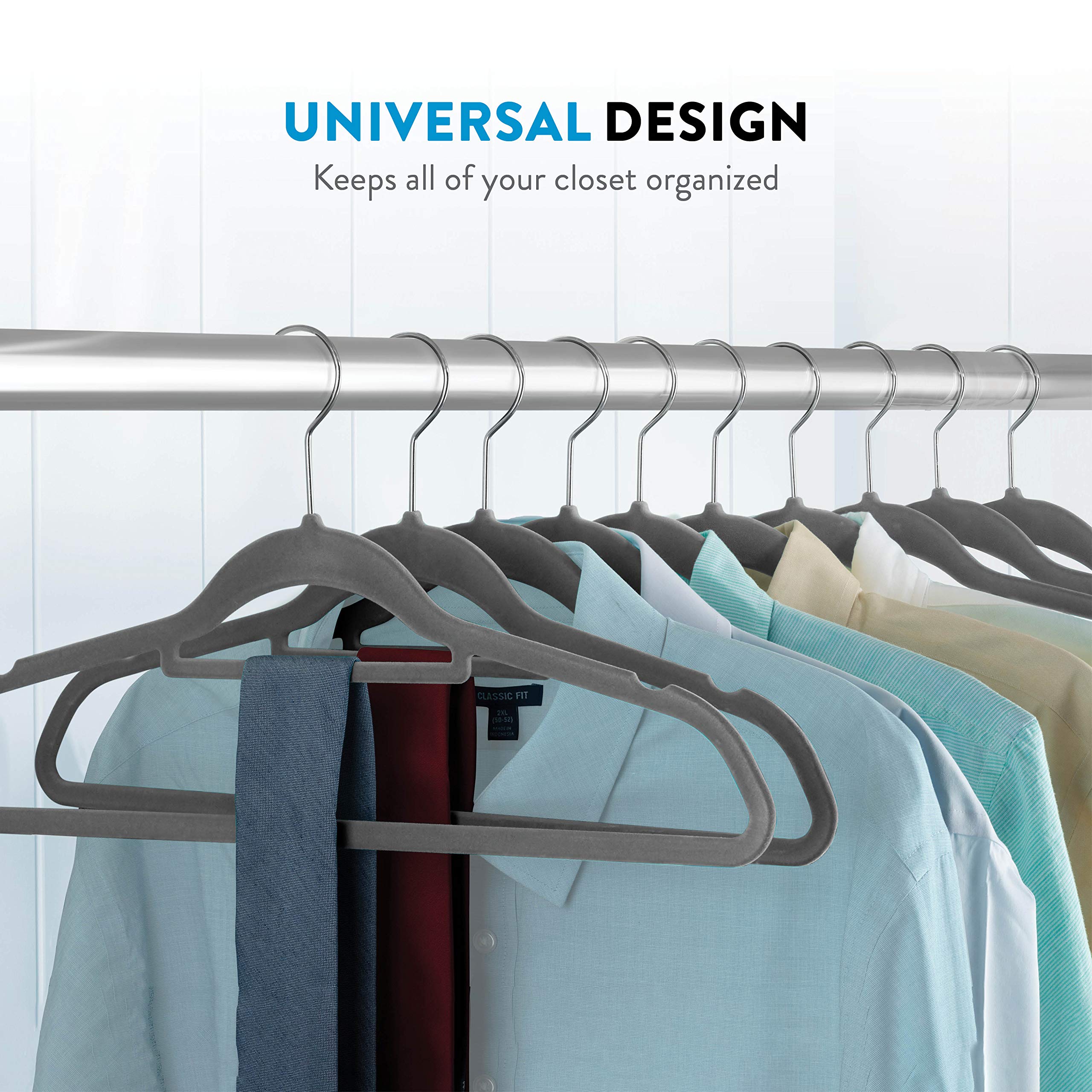 Zober Velvet Hangers 20 Pack - Non-Slip Swivel Hook Slim Felt Clothes Hangers with Tie Bar for Suits, Pants & Coats - Space Saving Gray Hangers - Perfect for Closet Organization & Wardrobe Storage