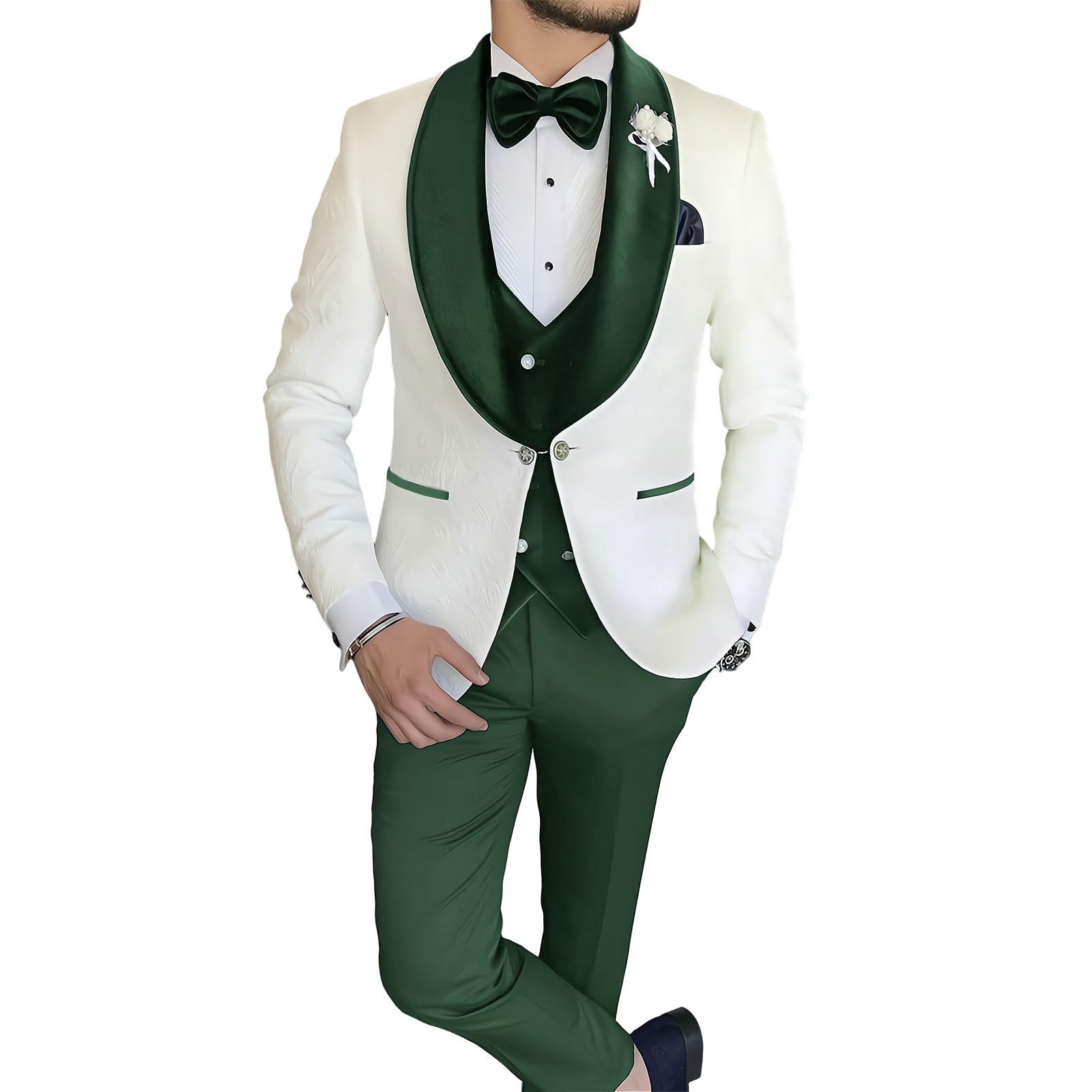3 Piece Floral Tuxedo Suit for Men - Slim Fit Wedding Suit with Jacket, Vest & Pants - Perfect for Weddings, Proms, and Formal Events
