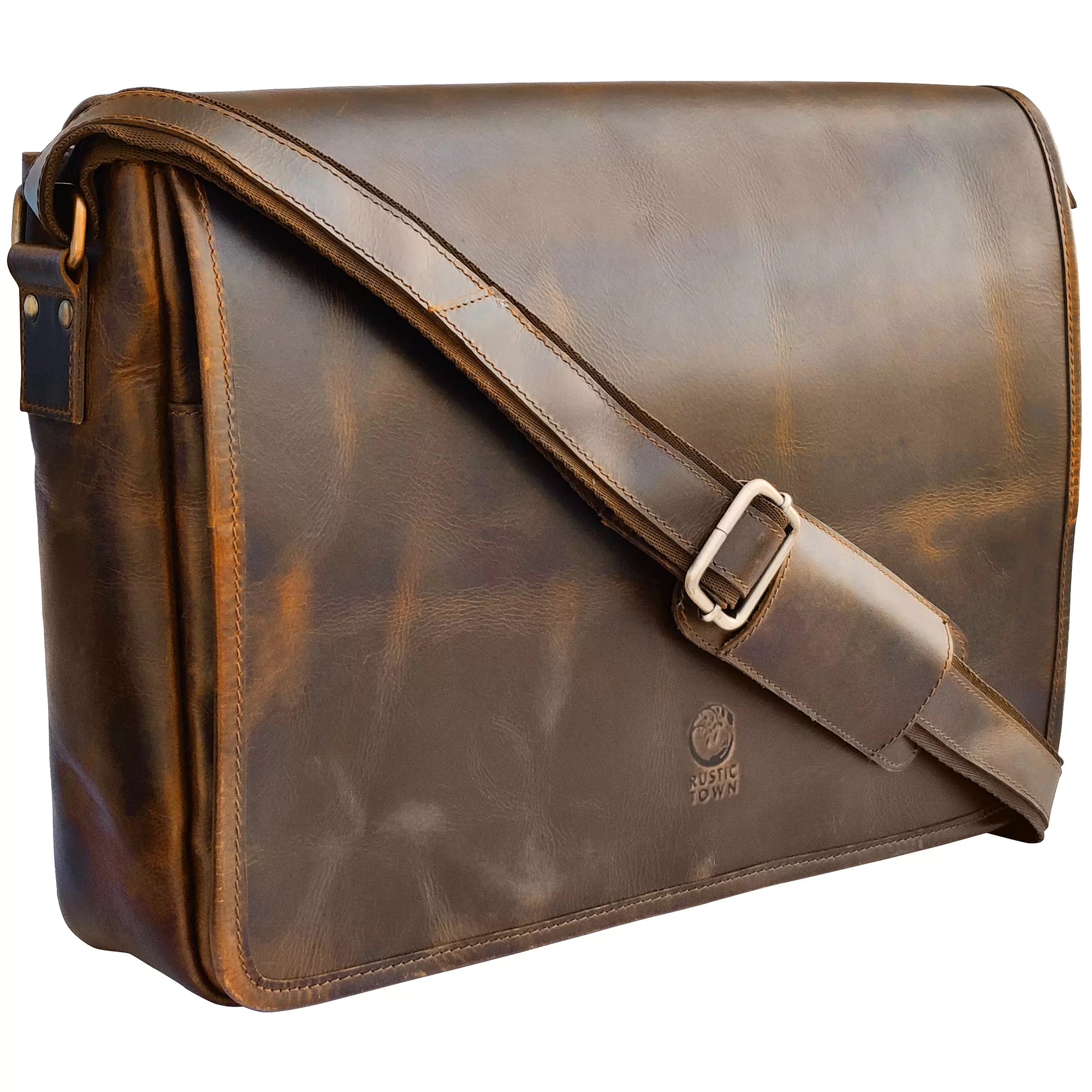 Premium Buffalo Leather Crossbody Laptop Messenger Bag for Men & Women - 16 Inch Business Work Bag (Brown) - Perfect for Office, Travel & Daily Commute