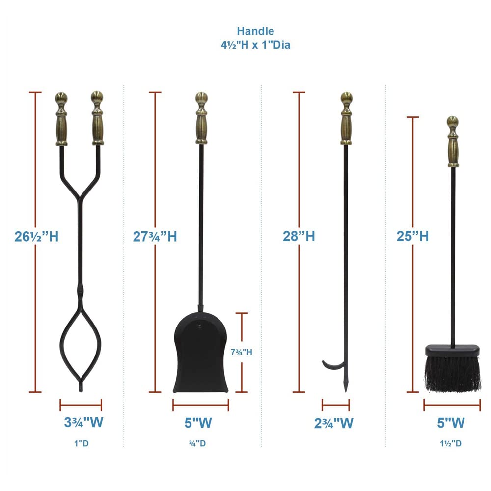 Westminster 5-Piece Fireplace Tool Set - Elegant Antique Brass & Black Iron Design for Luxury Home Decor - Perfect for Fireplace Maintenance & Cozy Living Room Ambiance