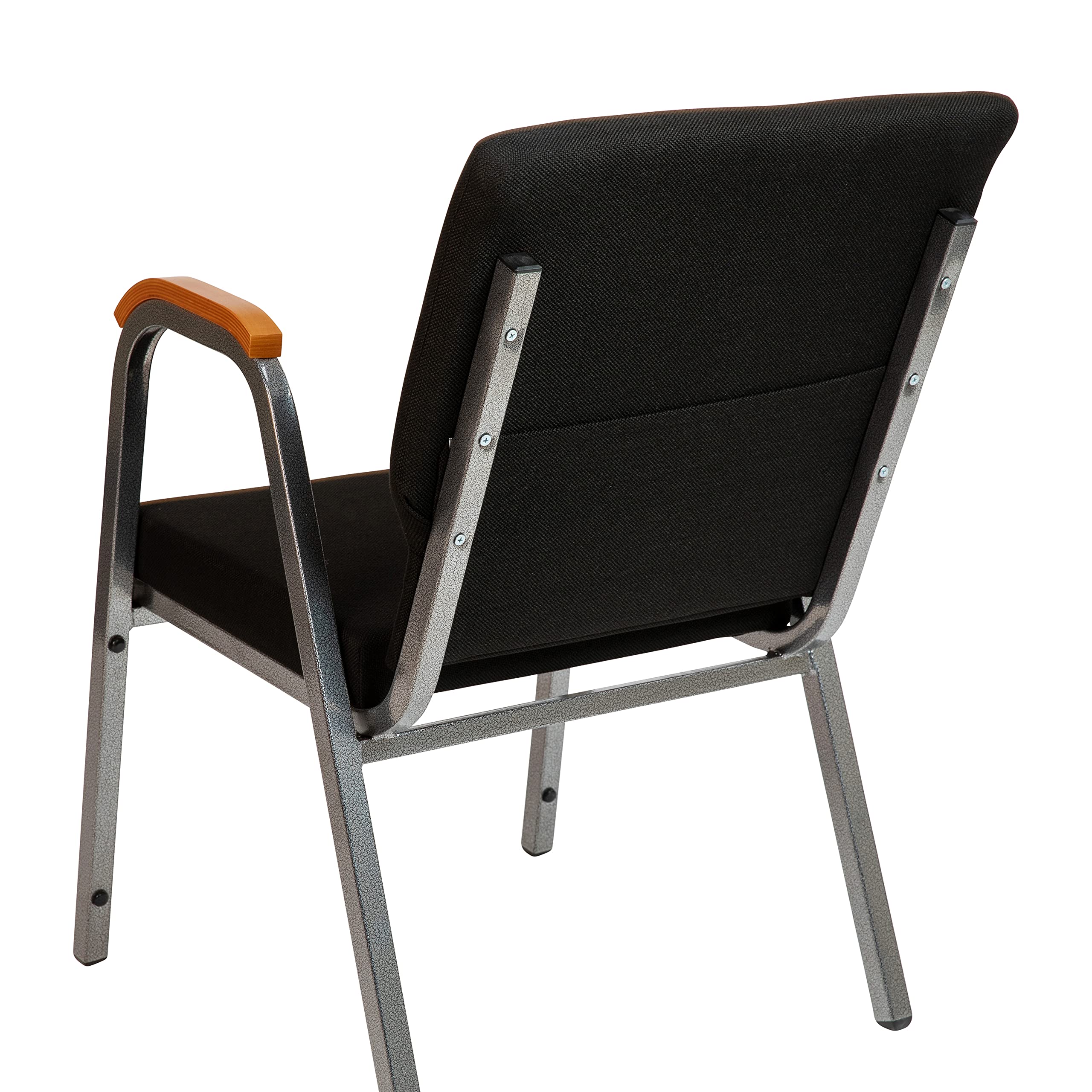 EMMA + OLIVER 21 Inch Black Fabric Stackable Church Chair with Silver Vein Frame Arms - Perfect for Weddings, Events & Religious Gatherings
