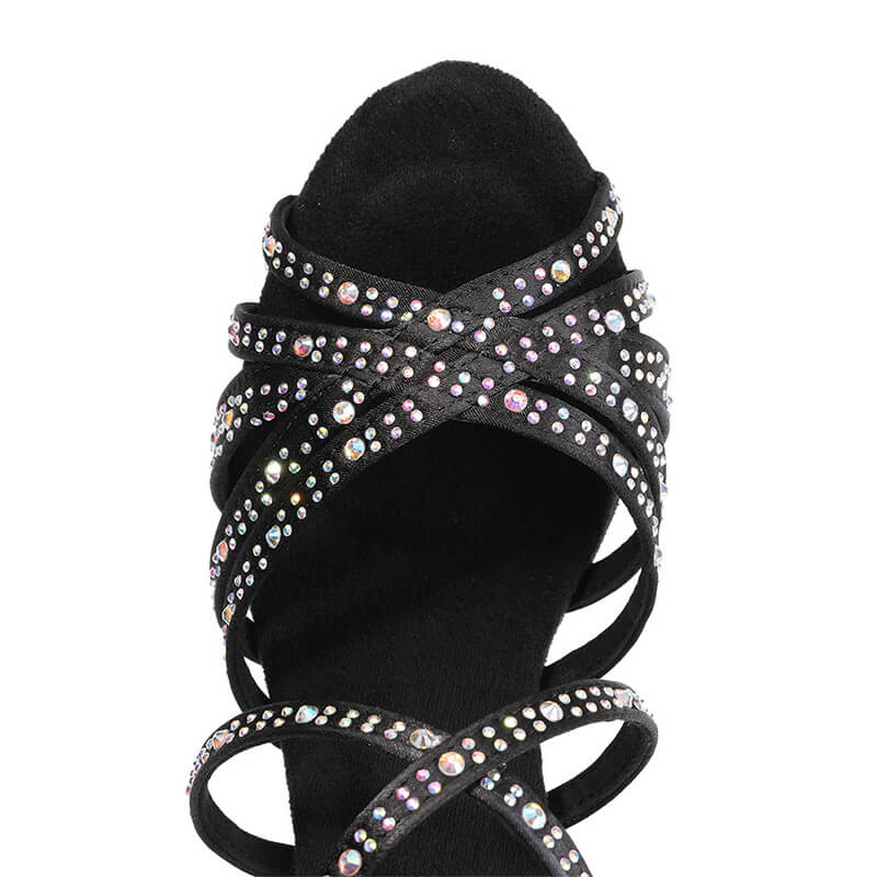 Stylish Black Rhinestone Salsa Dance Shoes for Women - Perfect for Latin, Ballroom & Social Dancing