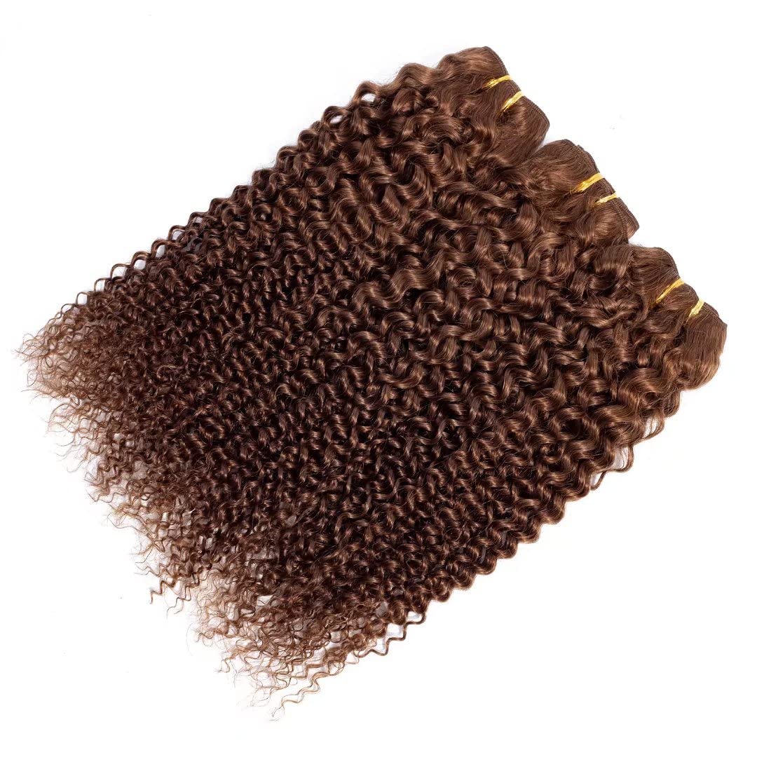 Brazilian Curly Hair Bundles 3 Pcs 10 12 14 Inch Light Brown 100% Human Hair Weave - Unprocessed Virgin Kinky Curly Hair Extensions for Natural Look & Styling
