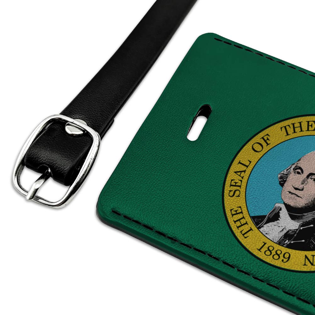 Washington State Flag Leather Luggage Tag - Personalized Rectangle ID Card Holder for Suitcases & Carry-On Bags | Perfect for Travel Identification & Gift Giving