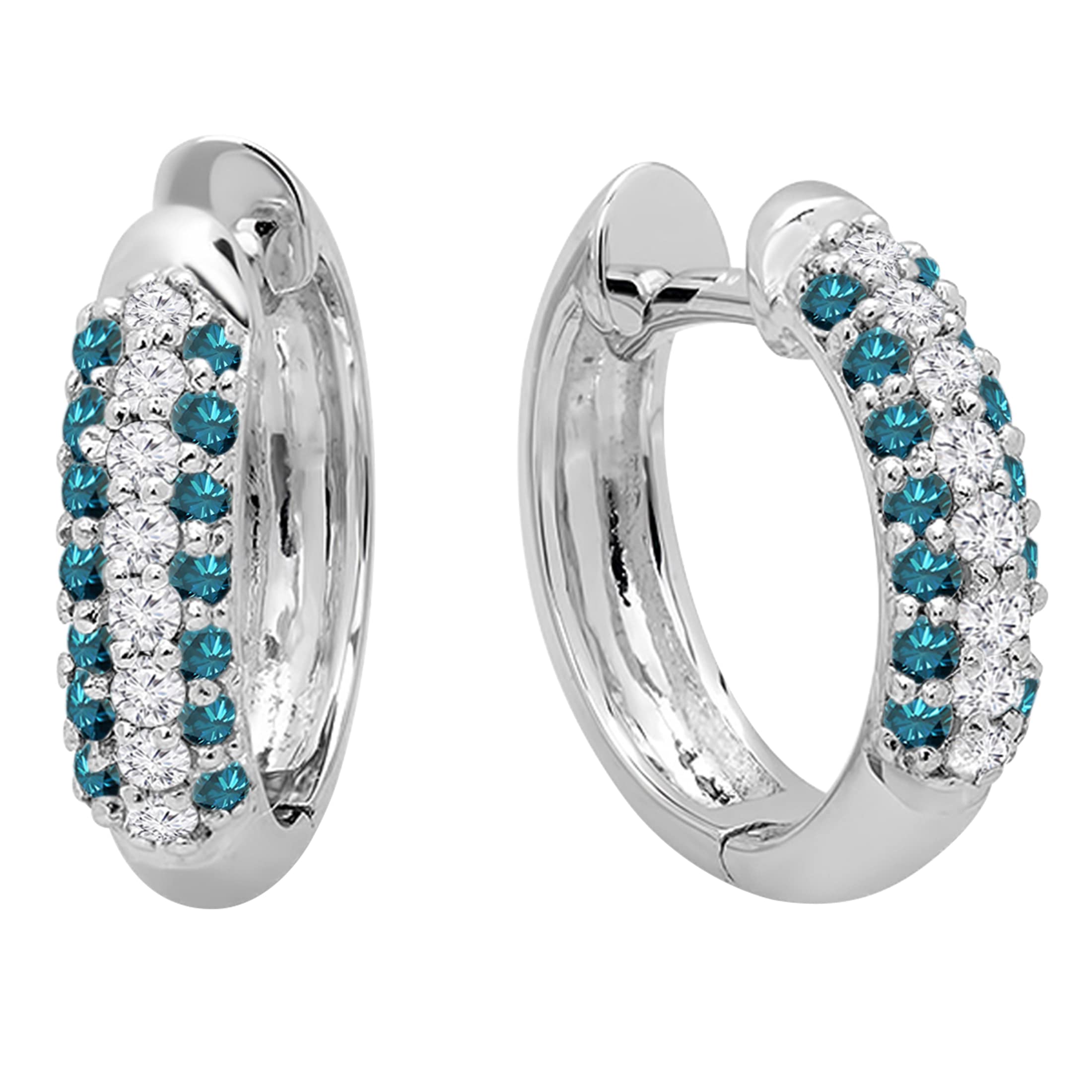 Dazzlingrock Collection 10K Solid White Gold Pave Huggie Hoop Earrings for Women - Perfect for Everyday Wear, Parties & Special Occasions