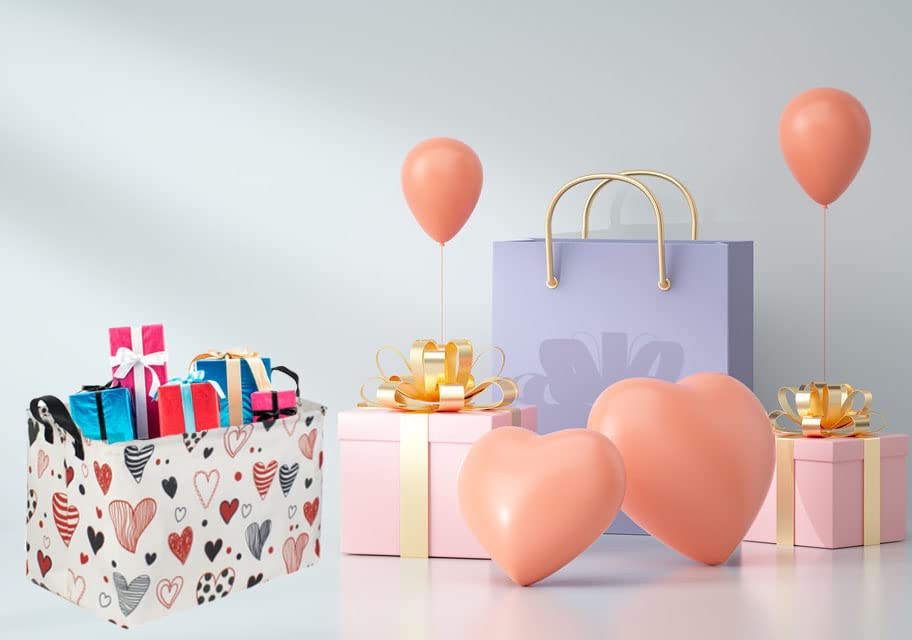 Heart-Shaped Kids Storage Basket with Handles - Cute Rectangular Organizer Bin for Toys, Girls Room Decor & Gift Box - Perfect for Nursery Organization, Playroom Storage & Birthday Gifts (Line Love Design)