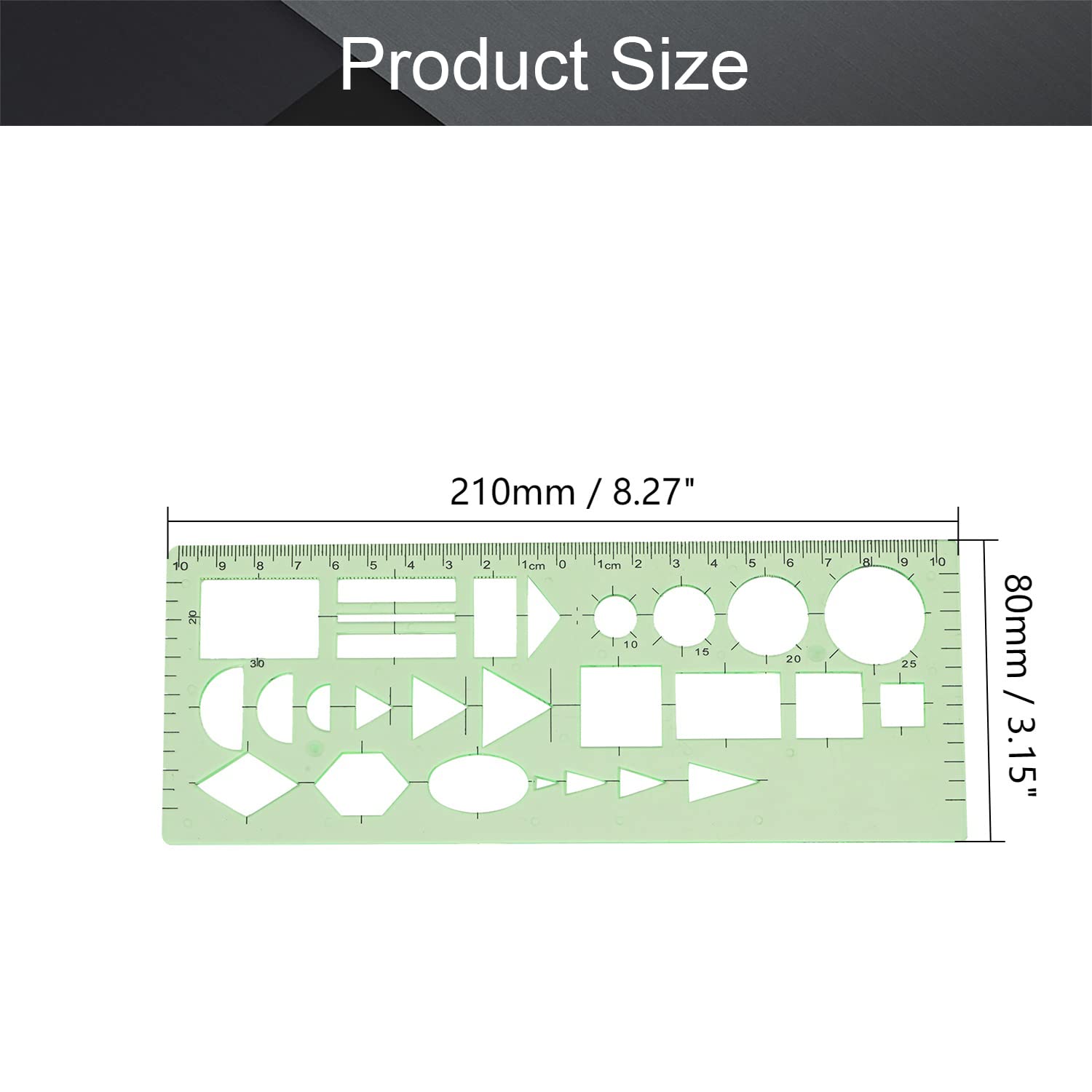 Utoolmart Clear Green Plastic Measuring Templates - Geometric Drawing Rulers for Office, School & Construction (1-Piece) | Perfect for Architects, Engineers & Students