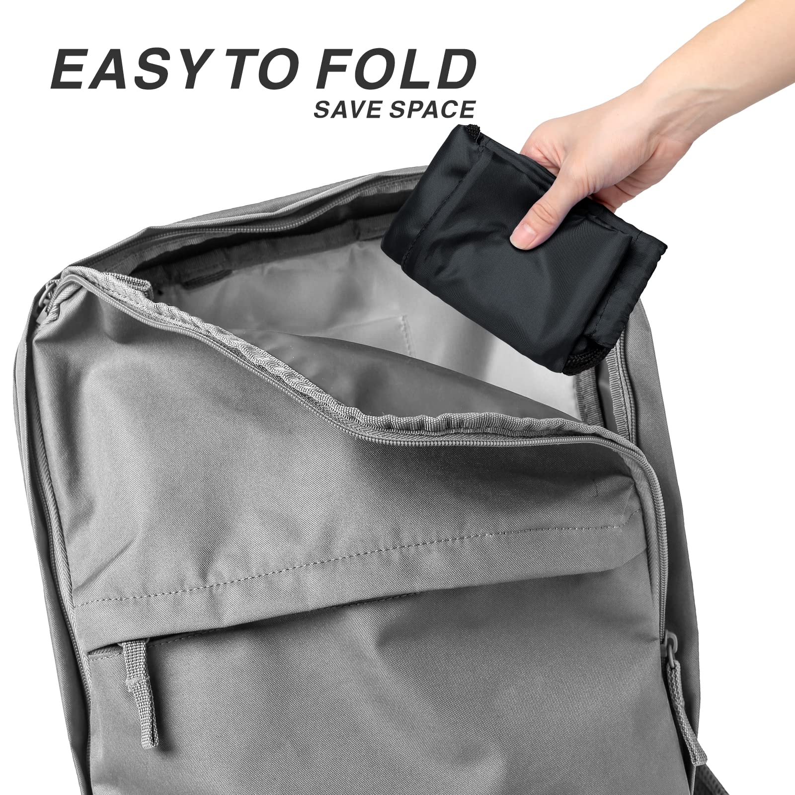 Lightweight Drawstring Backpack - 210D Nylon Foldable Gym Bag with Zipper Side Pocket for Men & Women | Perfect for Sports, Travel & School (Black)