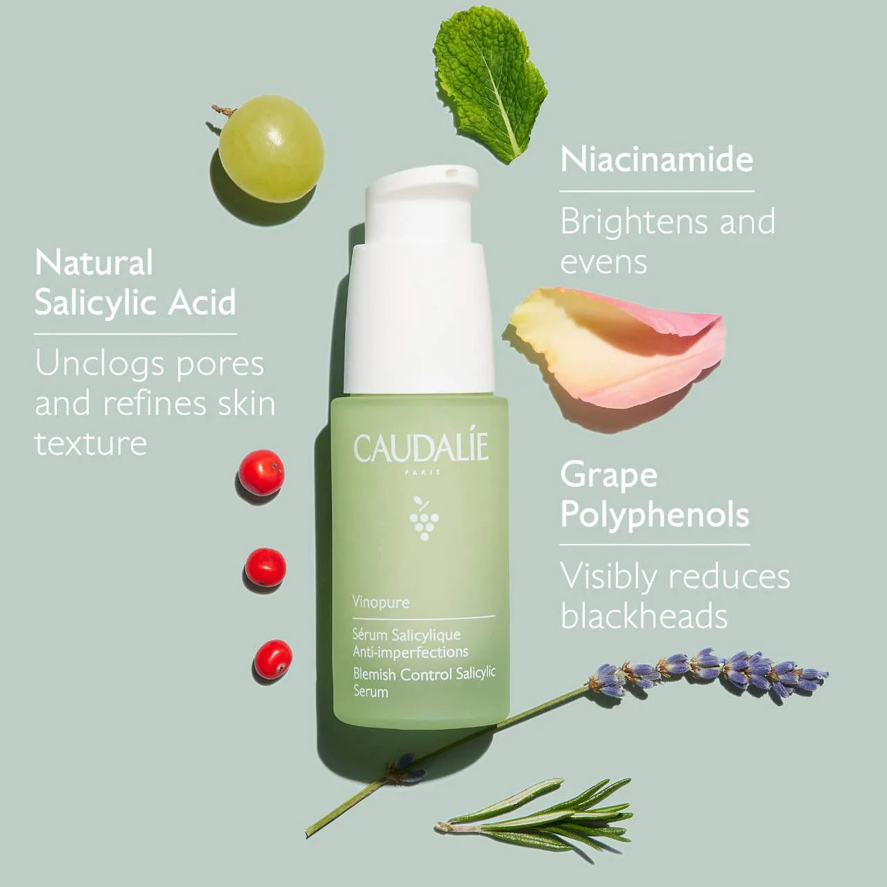 Caudalie Vinopure Natural Salicylic Acid Pore Minimizing Serum 30ml - Oil Control & Blemish Treatment for Clear Skin | Daily Skincare Routine for Oily & Acne-Prone Skin