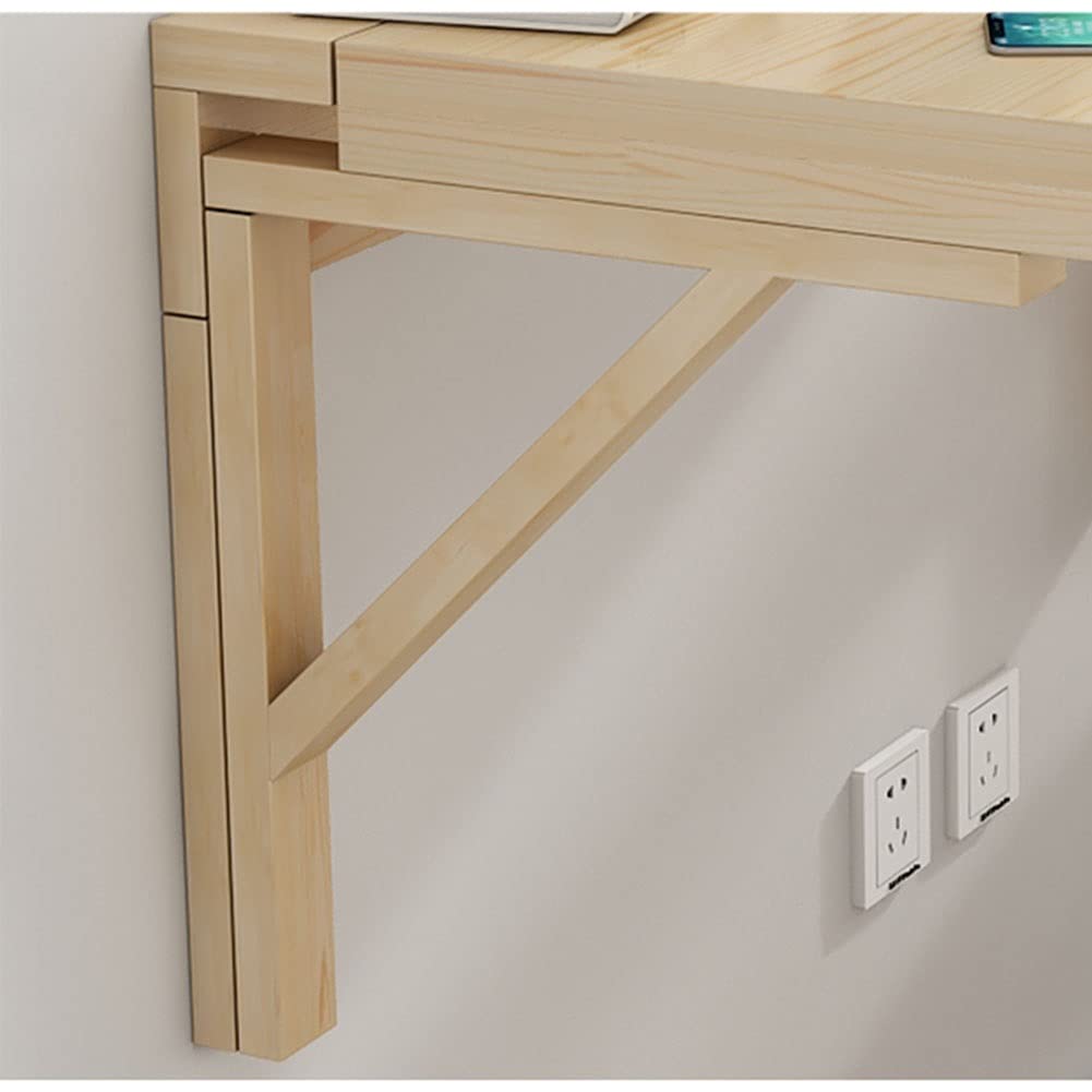 Foldable Wall Mounted Table - Natural Pine Wood Dining & Computer Desk with Triangular Bracket for Small Spaces | Perfect for Kitchen, Home Office, Laundry Room & Bar Use