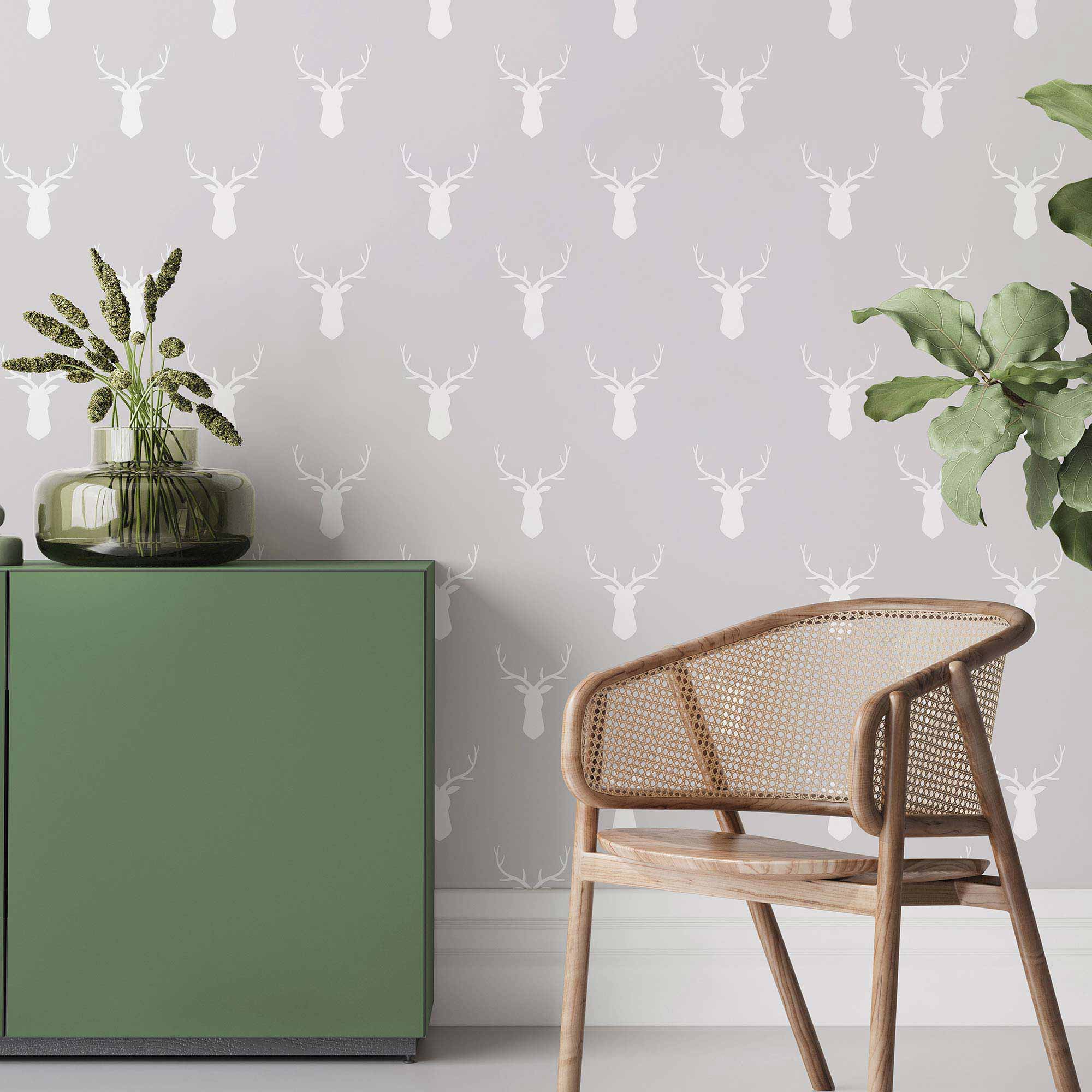 Grey Reindeer Peel and Stick Removable Wallpaper 8266 - Self-Adhesive Holiday Decoration for Bedroom, Nursery, and Living Room Walls - Perfect for Christmas Home Decor
