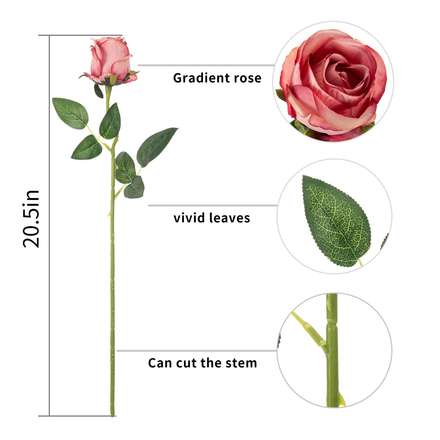 10pcs Artificial Silk Rose Flowers - Long Stem Fake Roses for DIY Wedding Bouquet, Table Centerpiece, Home Decor (Rose Red) - Perfect for Wedding, Party, Home & Office Decoration