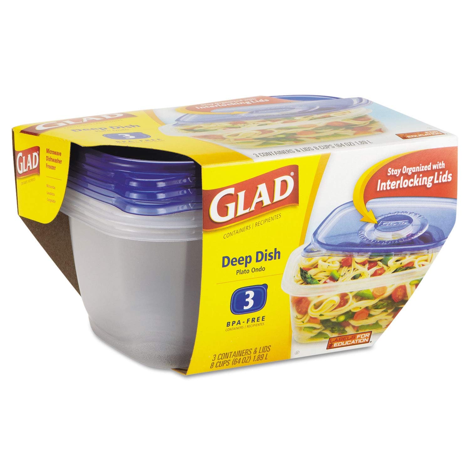 BPA-Free 8-Cup (64 oz) Airtight Plastic Food Storage Containers with Lids - Set of 3 for Meal Prep, Leftovers & Freezer Storage | Ideal for Kitchen Organization, Picnics, Office Lunches & Camping Trips | GladWare Airtight Food Containers for Freshness & Convenience