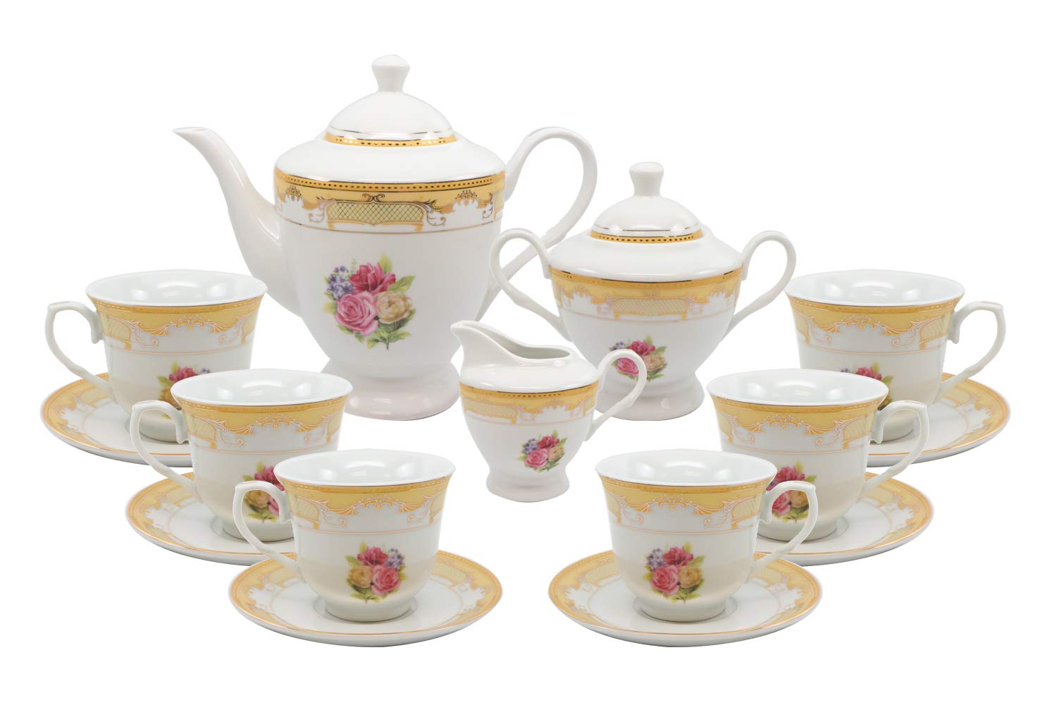 Royalty Porcelain 17-Piece Tea Set with Vintage Roses Design - 6-Person Service - Elegant 7 oz Teapot & Cups - Perfect for Afternoon Tea, English Breakfast, Coffee & Turkish Tea - Ideal for Bridal Showers, Mother's Day Gifts & Home Decor