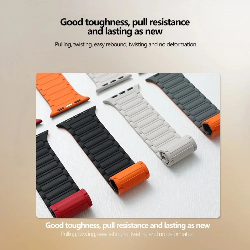 Silicone Magnetic Loop Band for Apple Watch - Adjustable Strap, Comfortable & Secure Fit - Brown - Perfect for Workouts, Running & Everyday Wear