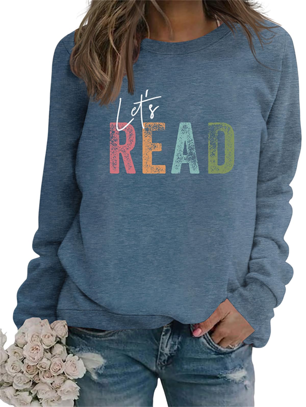 Women's Let's Read Graphic Sweatshirt - Long Sleeve Book Lover Pullover for Teachers & Librarians | Cozy Reading Shirt for Book Clubs, Library Visits & Casual Wear