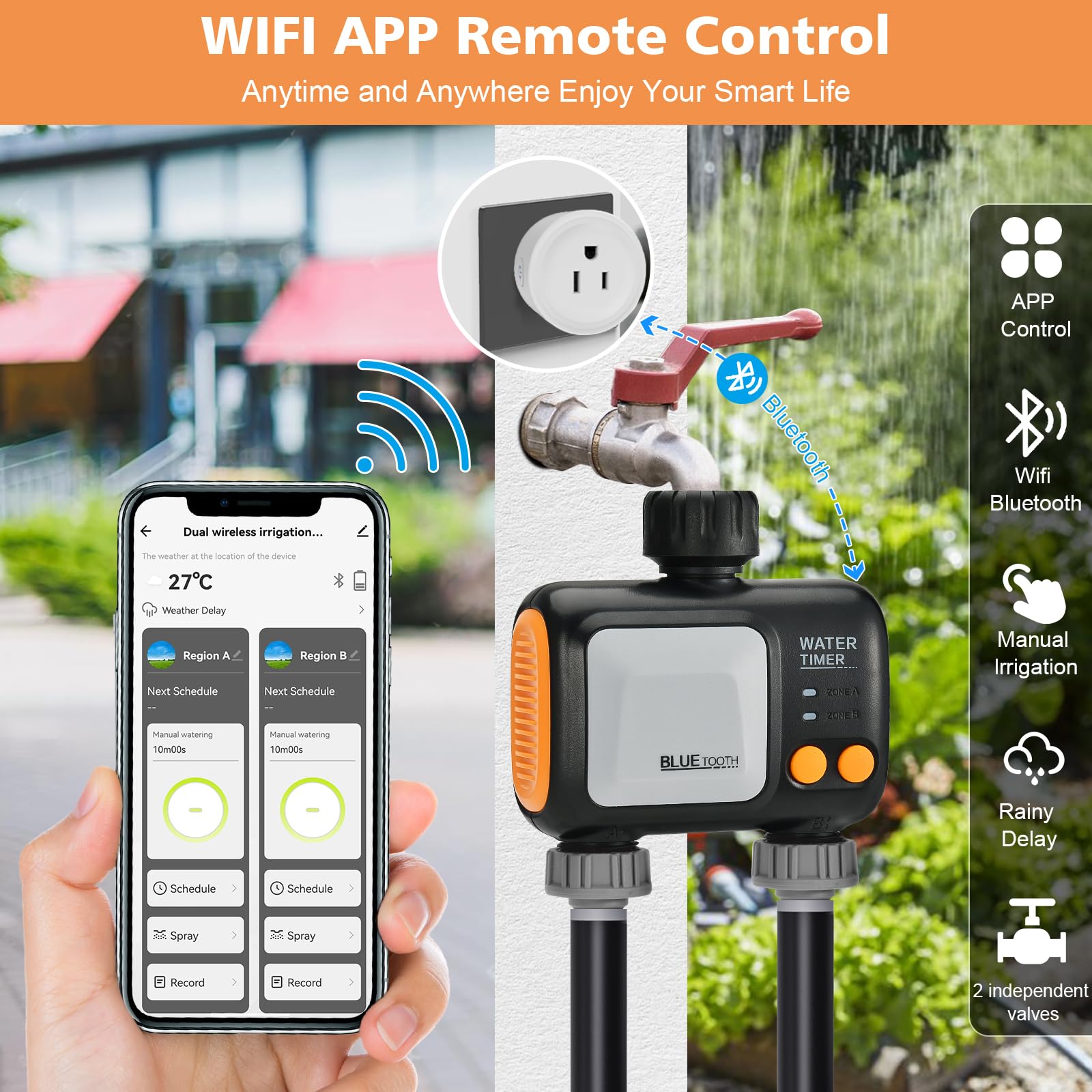 Smart WiFi Water Timer for Garden Hose - 2 Zone Sprinkler Timer with WiFi Hub & Rain Delay - Alexa Compatible Irrigation Controller for Lawns & Gardens - Perfect for Automated Watering & Smart Home Integration