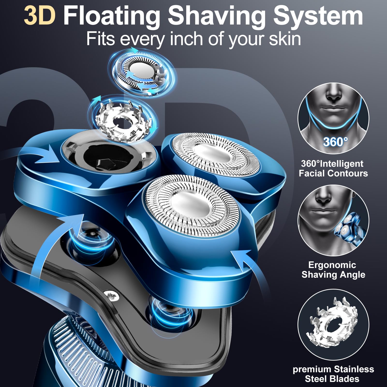 Best Men's Electric Razor - Rotary Shaver with LED Display, Waterproof & Rechargeable | Cordless Floating Head with Replaceable Blades | Perfect for Travel, Home & Office Use