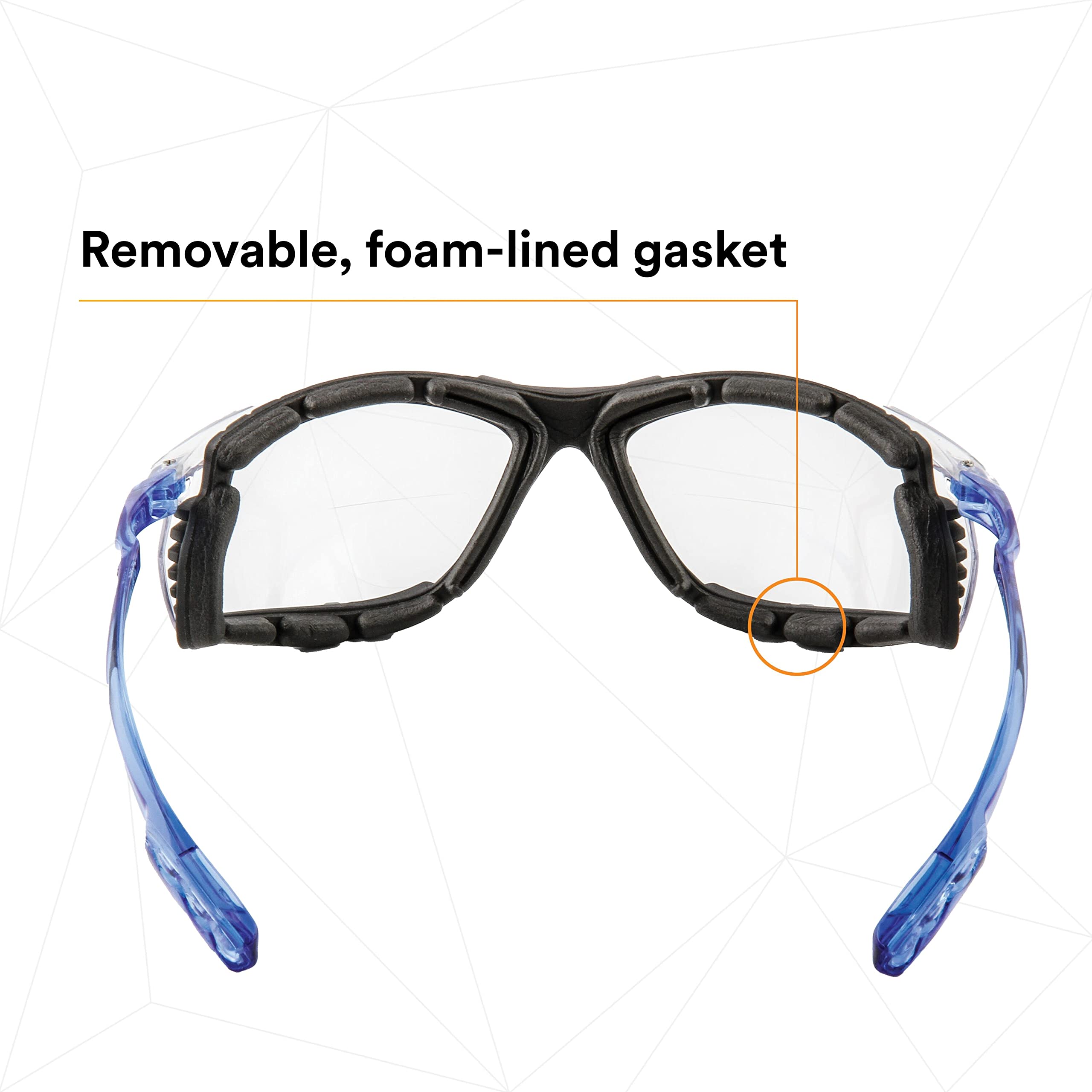 3M Virtua CCS Safety Glasses with +2.5 Readers - ANSI Z87.1 Certified, Anti-Fog Clear Lens & Frame, Blue Arms, Corded Ear Plug System, Removable Foam Gasket (20-Pack) - Perfect for Construction, Lab Work & DIY Projects