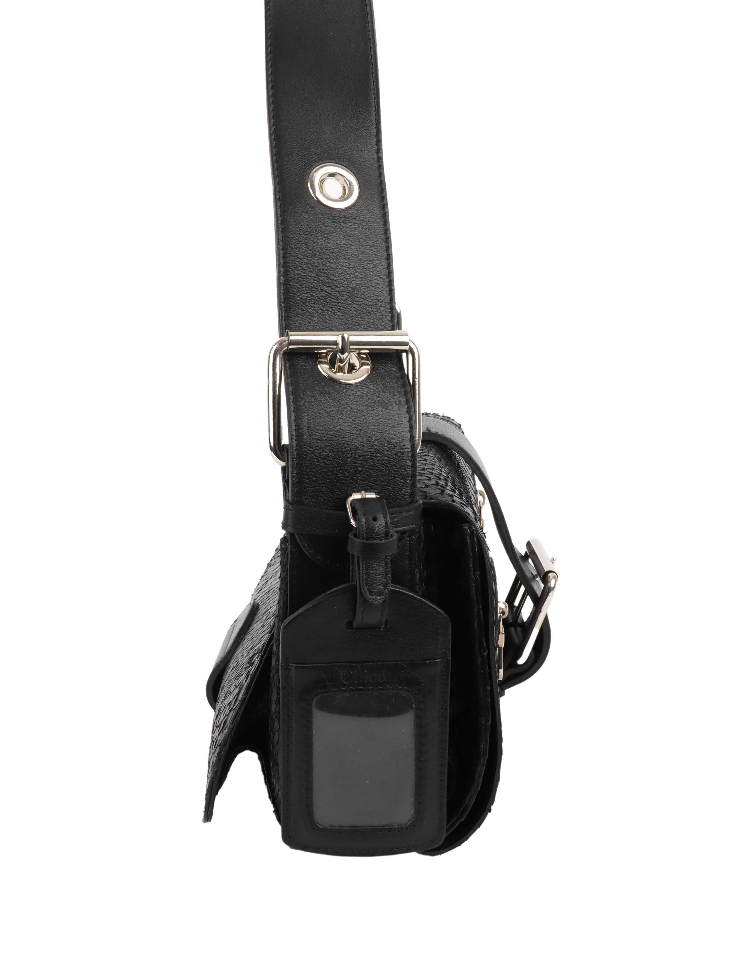 Chloe Black Python Leather Shoulder Bag for Women - Luxury Designer Handbag for Work, Travel & Evening Events