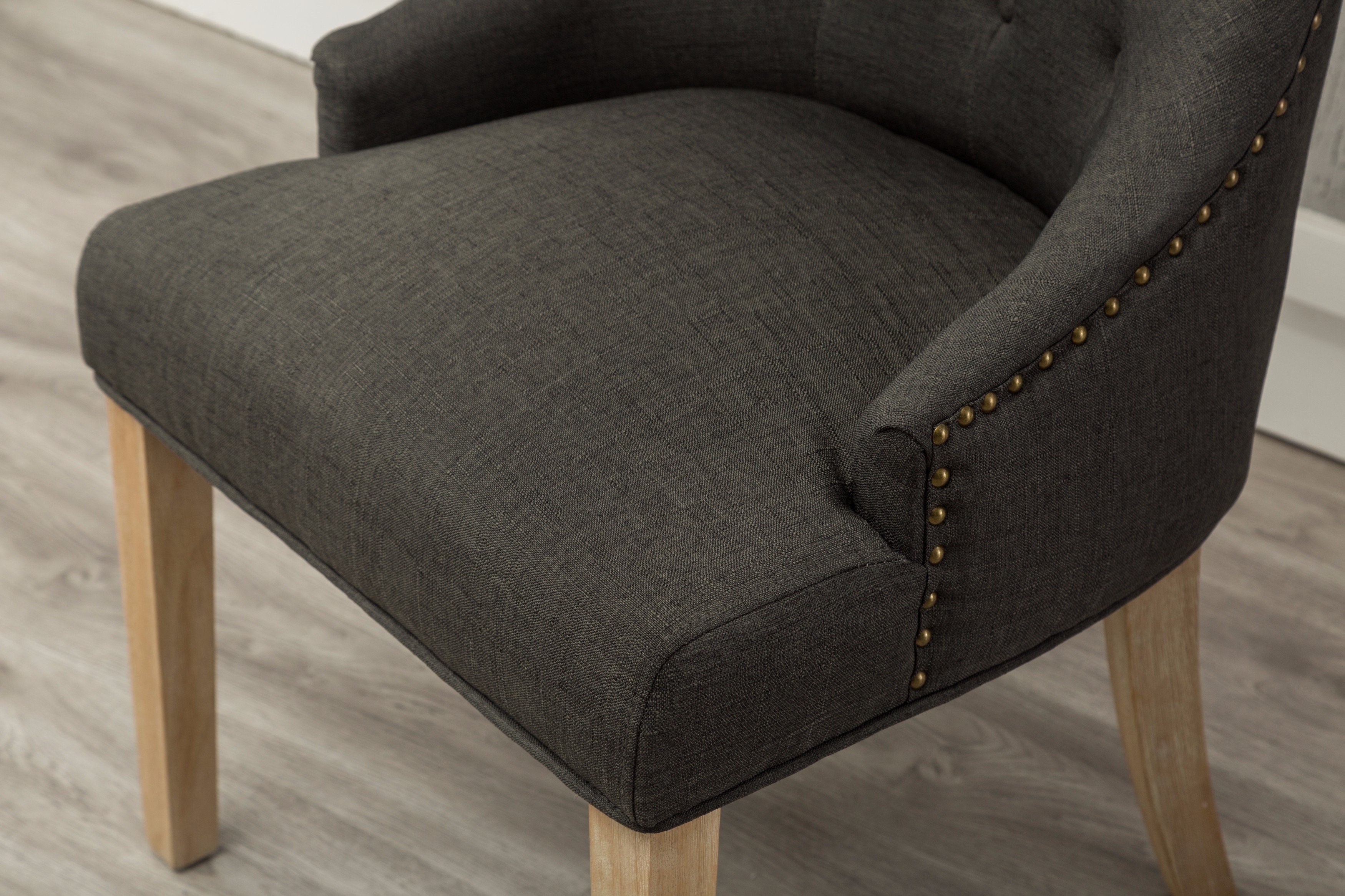 Roundhill Furniture Solid Wood Wingback Chairs with Button Tufted Design and Nail Head Trim - Charcoal Gray Upholstered Dining Chairs Set of 2 for Elegant Dining Room, Living Room or Home Office Decor