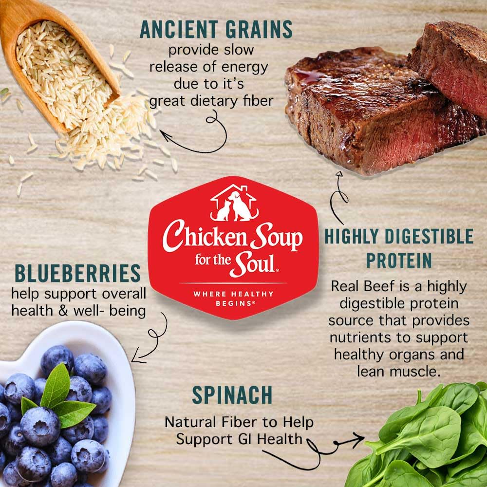 Chicken Soup for the Soul Classic Dry Adult Dog Food - Beef & Brown Rice Recipe, 28lb Bag | Soy Free, Corn Free, Wheat Free, Natural Ingredients | Premium Kibble for Large & Medium Breed Dogs, Ideal for Daily Meals & Training Treats