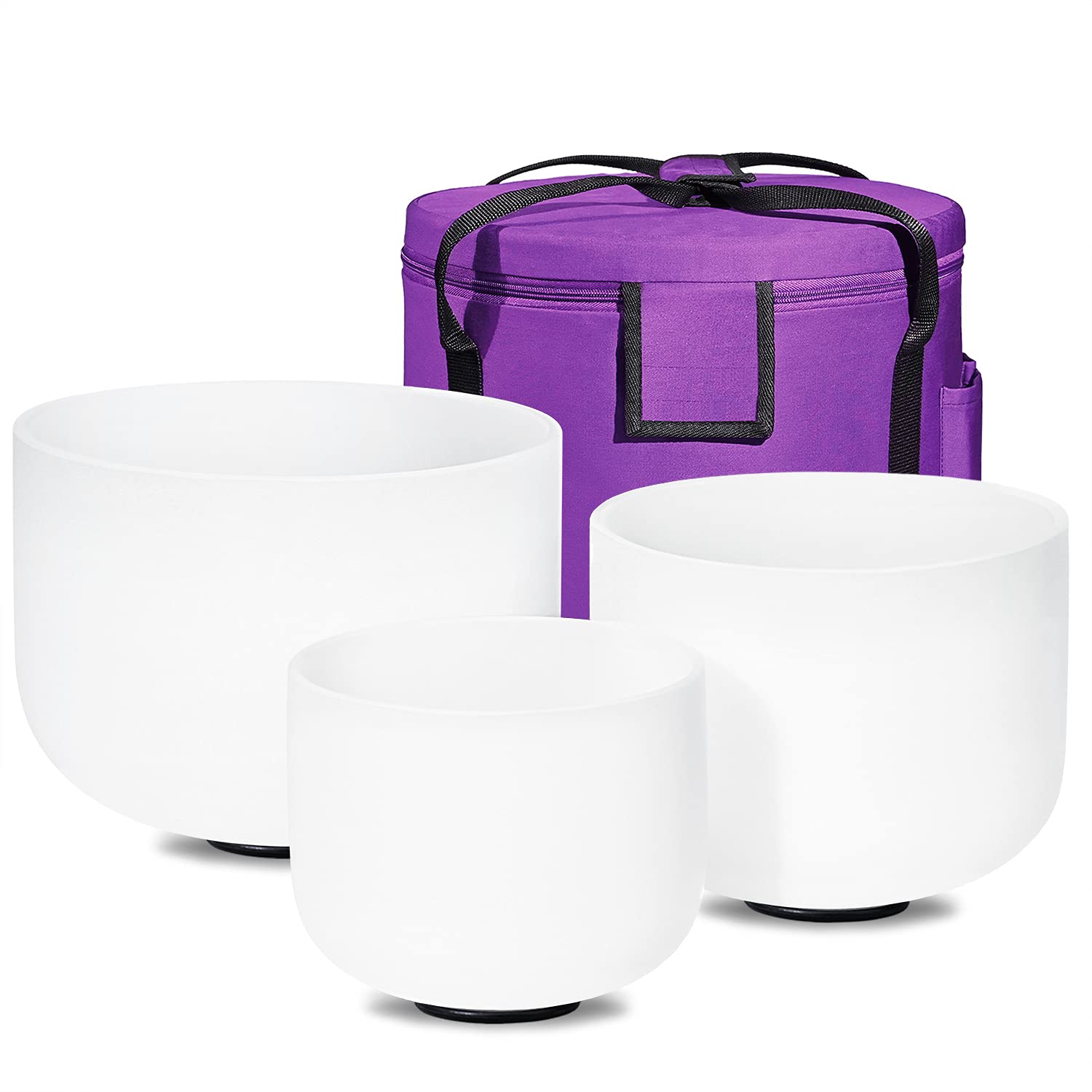 432Hz Sound Healing Crystal Singing Bowls Set of 3 (8'', 10'', 12'') - Frosted Chakra Quartz Sound Bowl Kit with Carry Bags for Meditation, Yoga & Energy Healing