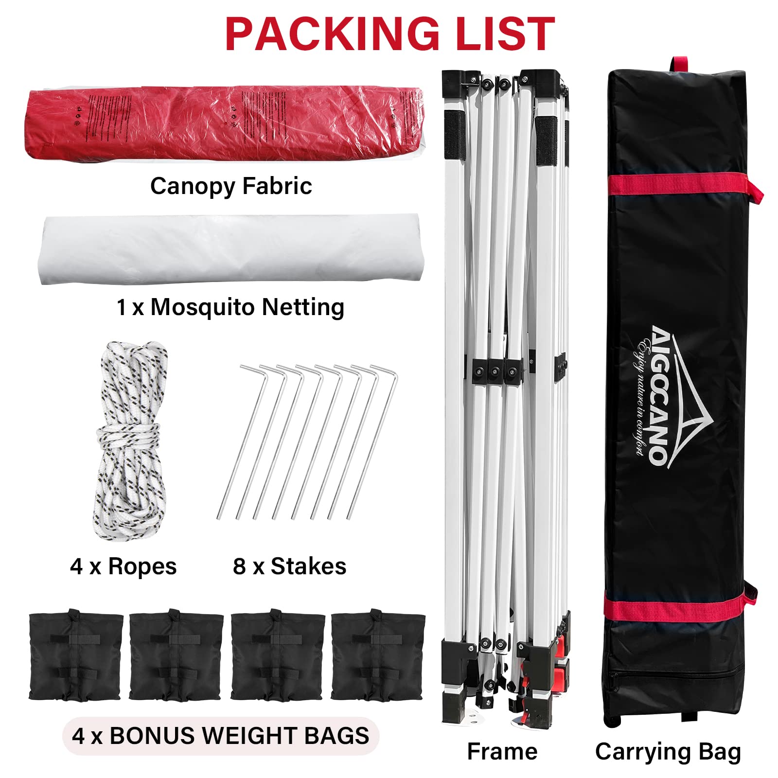10x10 Pop Up Canopy Tent with Netting Screen - Easy Setup Outdoor Gazebo for Camping, Backyard Parties & Patio - Includes Foldable Design, Roller Bag & 4 Sandbags (Red) - Perfect for Beach Picnics, BBQ Gatherings & Tailgating Events