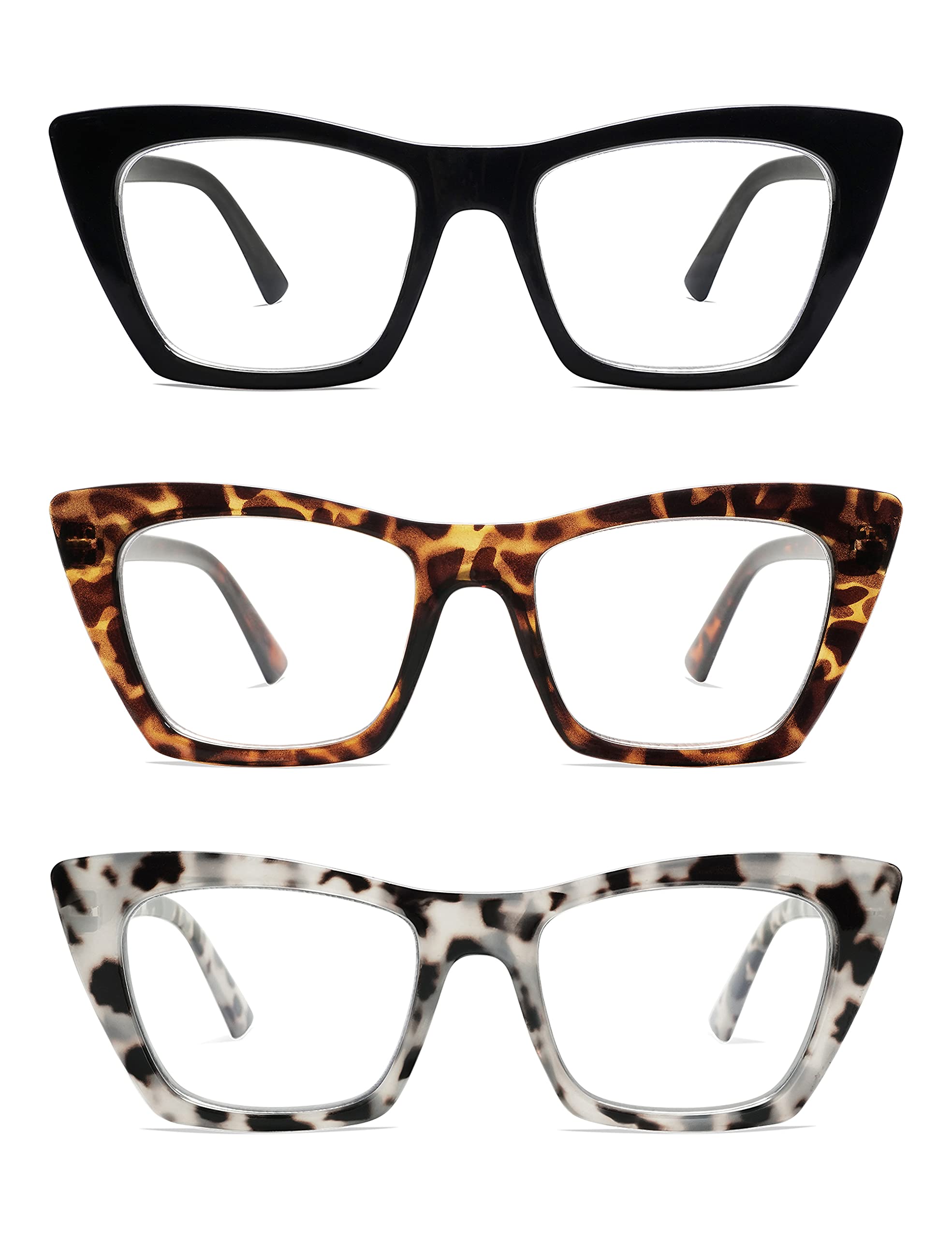 AMOMOMA Fashionable Oversized Cat Eye Reading Glasses for Women - Blue Light Blocking Computer Glasses with +1.0 to +3.5 Magnification (AM6028) | Perfect for Office Work, Screen Time & Reading Books
