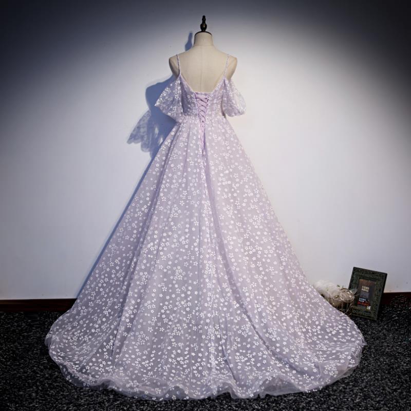 Elegant Off Shoulder Purple Tulle Prom Dress - Long Evening Gown for Birthday Party, Homecoming, Quinceanera & Special Occasions